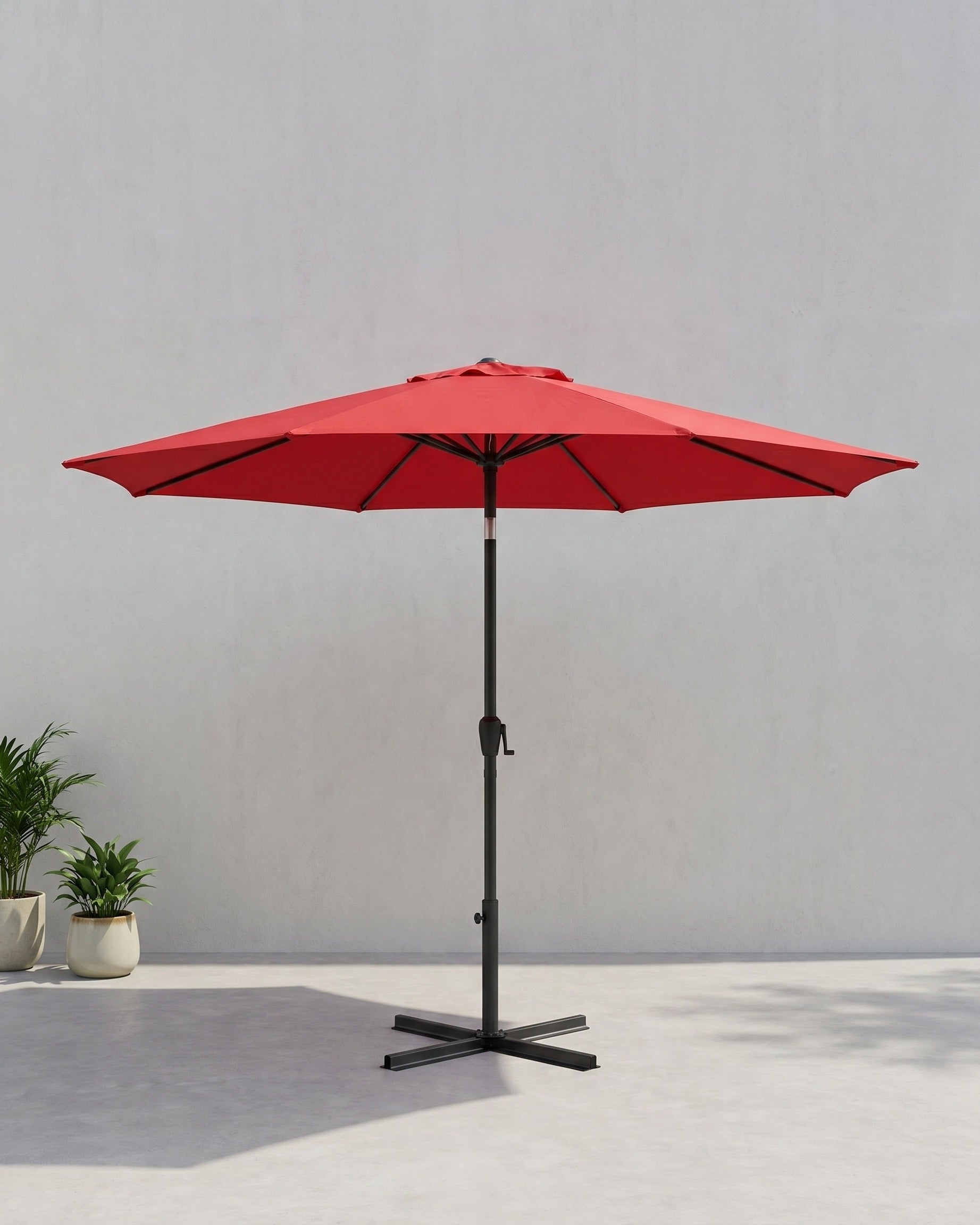 Freiarmschirm mit Ständer – Gartenschirm mit UV-Schutz UPF 50+ – mit Kurbel – für Balkon, Terrasse und Garten – Rot