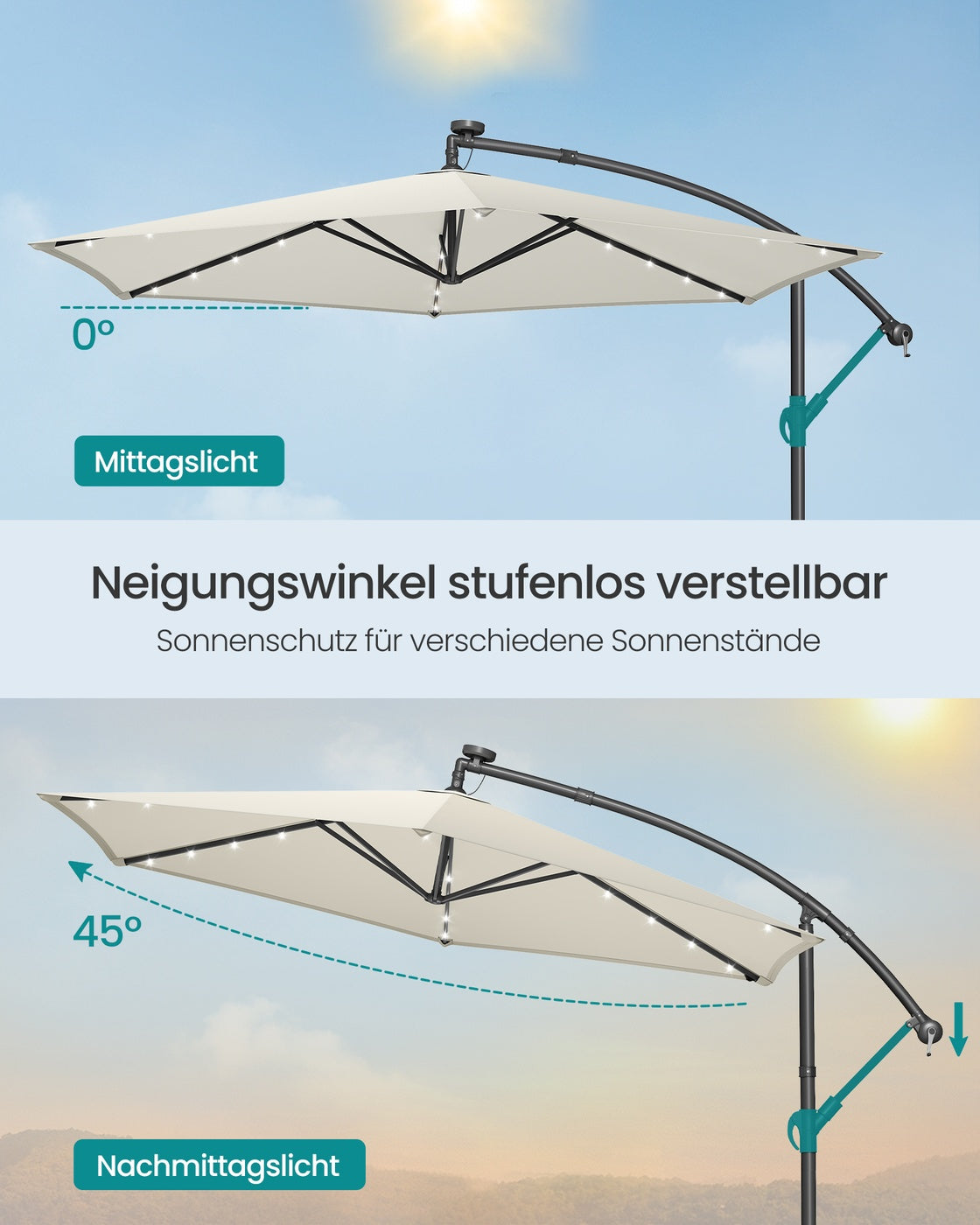 Großer Sonnenschirm 350cm - Mit LED-Beleuchtung - Für Terrasse Und Garten