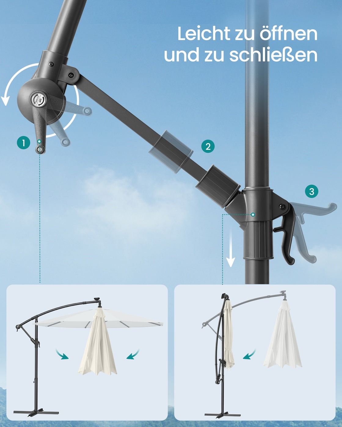 Großer Sonnenschirm 350cm - Mit LED-Beleuchtung - Für Terrasse Und Garten