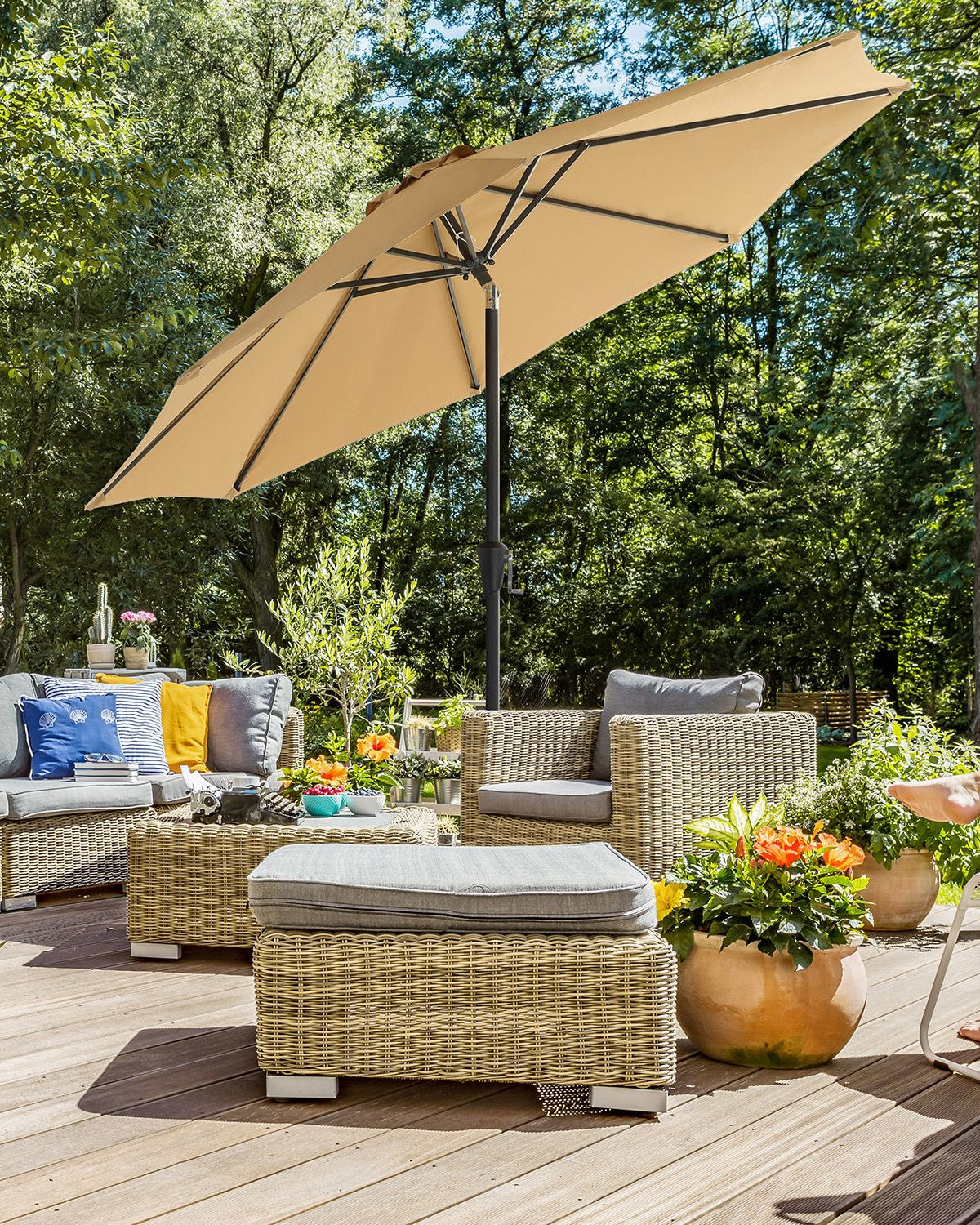 Gartenschirm – Ø 2 / 2,7 / 3 / 3,3 Meter – UPF 50+ Sonnenschutz – 30° neigbar – mit Kurbel – ohne Ständer