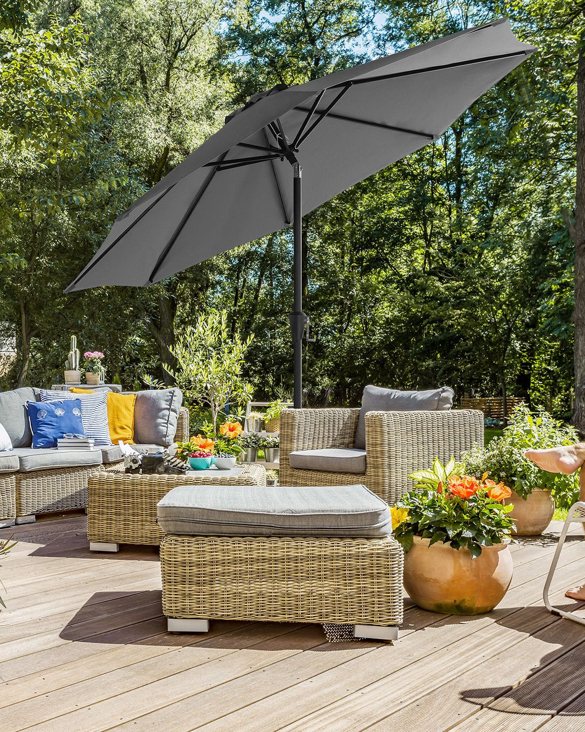 Gartenschirm – Ø 2 / 2,7 / 3 / 3,3 Meter – UPF 50+ Sonnenschutz – 30° neigbar – mit Kurbel – ohne Ständer