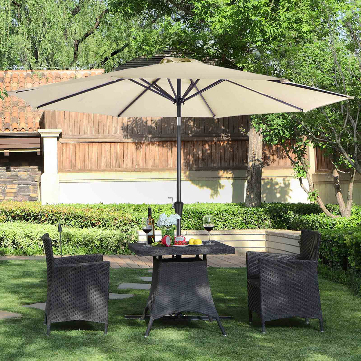 Gartenschirm – Ø 2 / 2,7 / 3 / 3,3 Meter – UPF 50+ Sonnenschutz – 30° neigbar – mit Kurbel – ohne Ständer