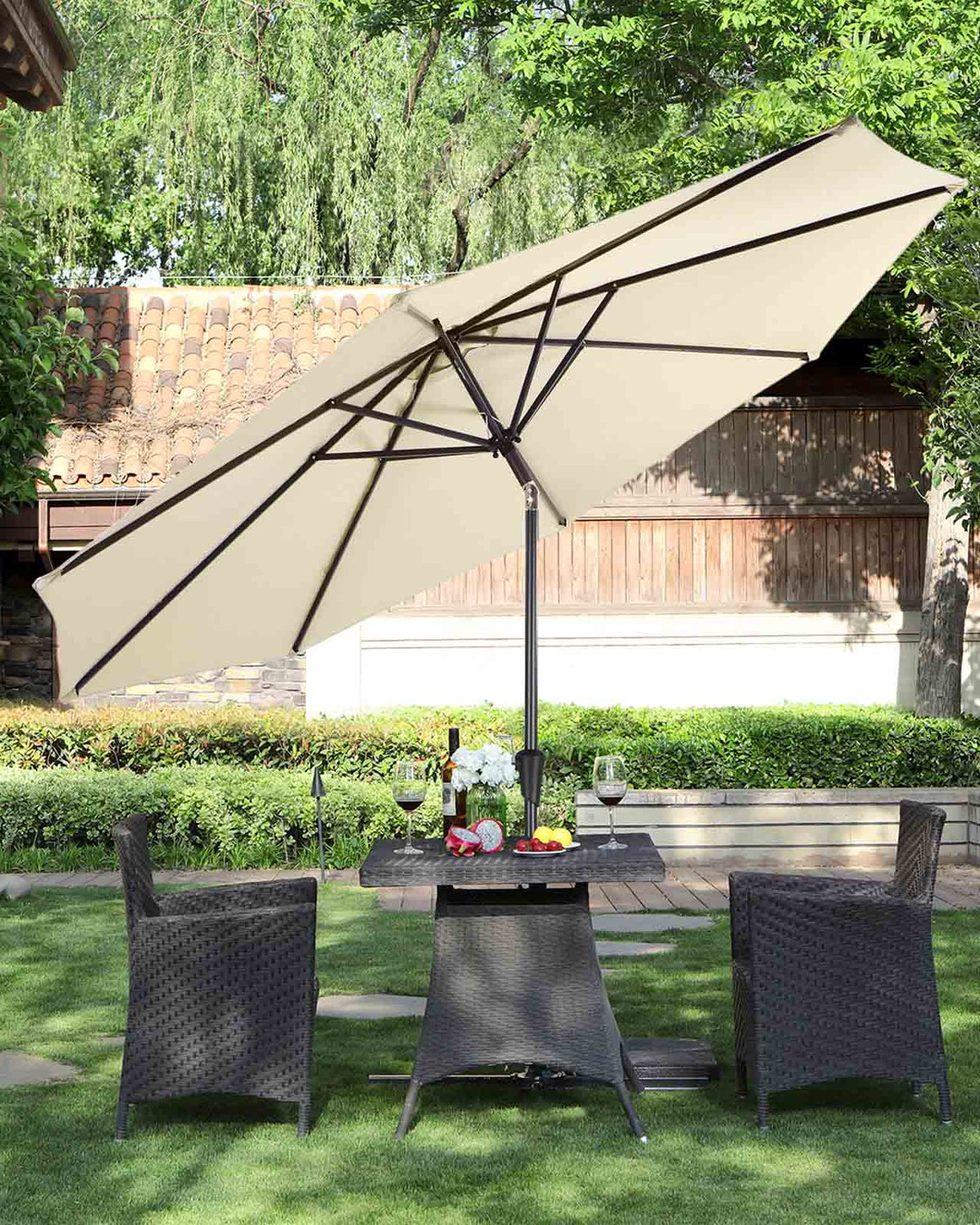 Gartenschirm – Ø 2 / 2,7 / 3 / 3,3 Meter – UPF 50+ Sonnenschutz – 30° neigbar – mit Kurbel – ohne Ständer