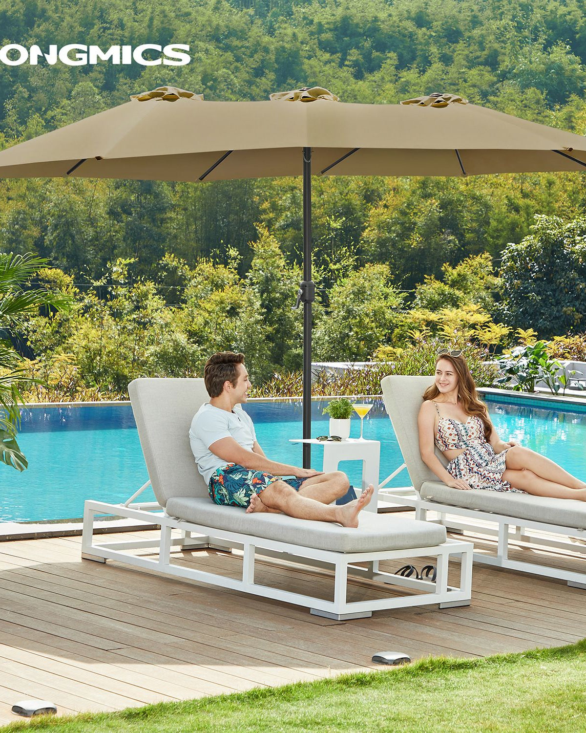 Doppelsonnenschirm 460 x 270 cm – Extra groß mit UV-Schutz und Kurbel