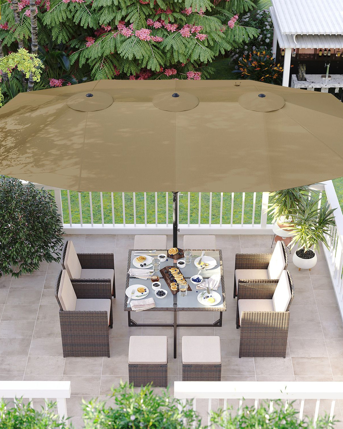 Doppelsonnenschirm 460 x 270 cm – Extra groß mit UV-Schutz und Kurbel