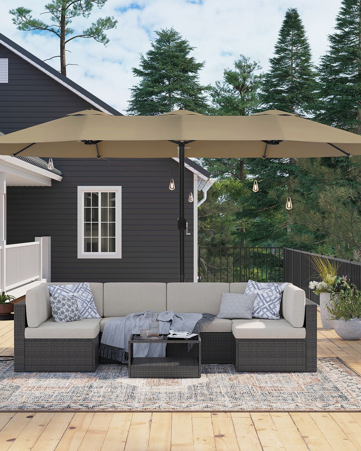 Doppelsonnenschirm 460 x 270 cm – Extra groß mit UV-Schutz und Kurbel