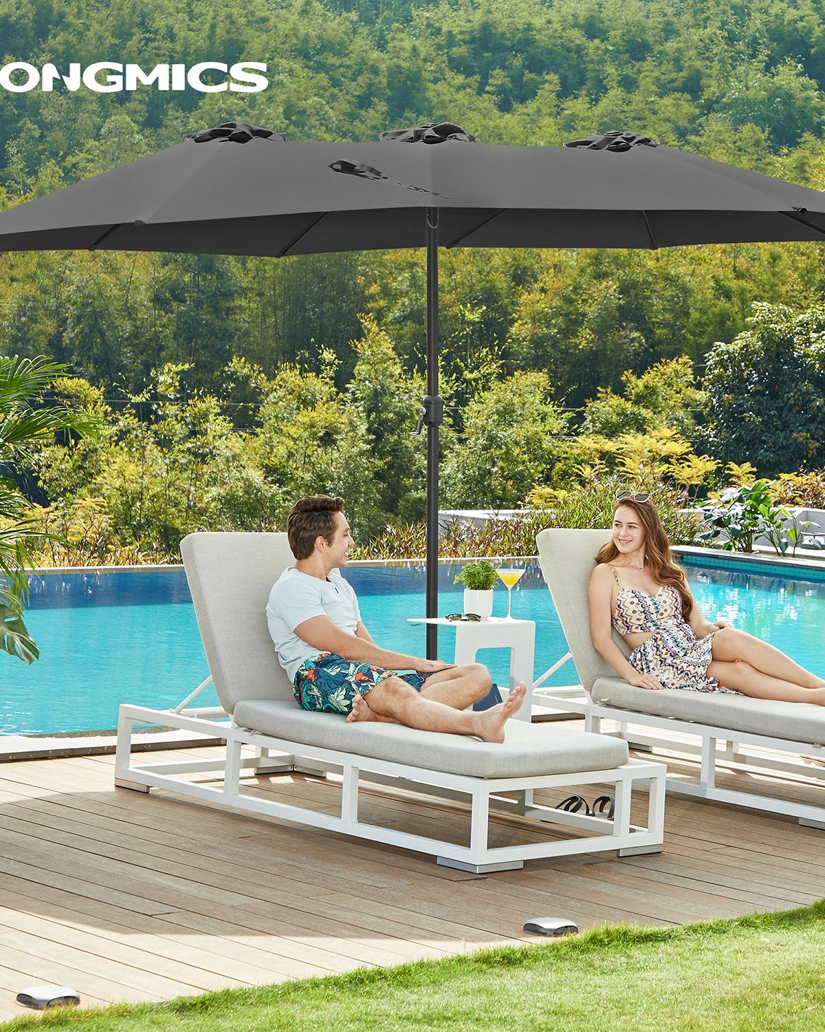 Doppelsonnenschirm 460 x 270 cm – Extra groß mit UV-Schutz und Kurbel