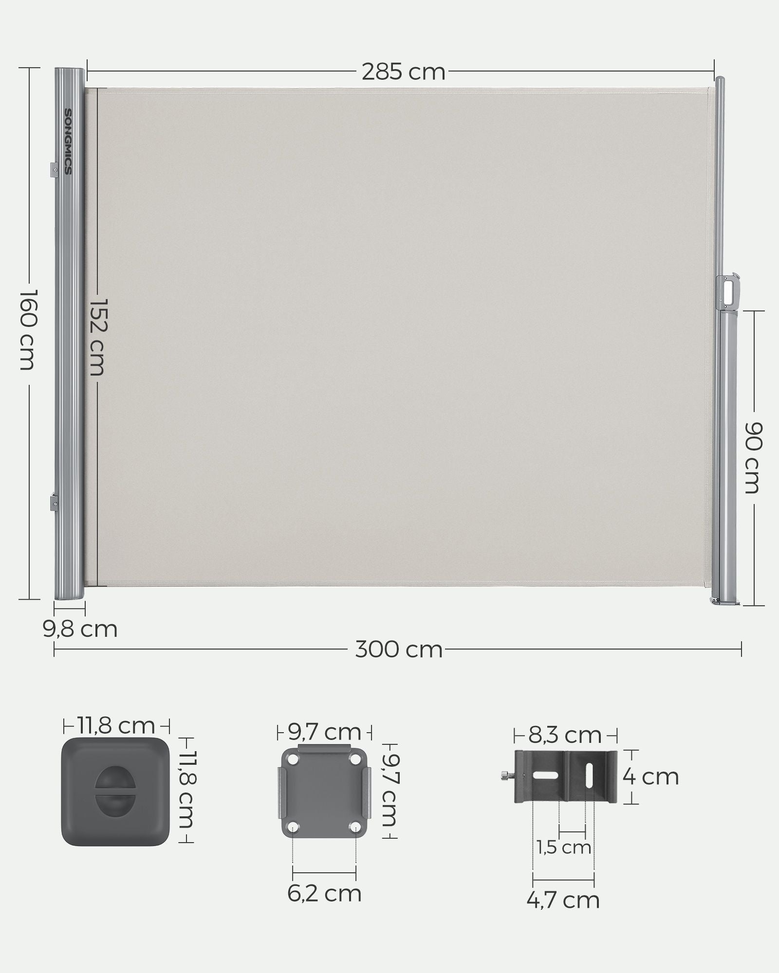 Ausziehbarer Gartensichtschutz – Windschutz – Sonnenschutz aus Edelstahl – Aluminium / Beige