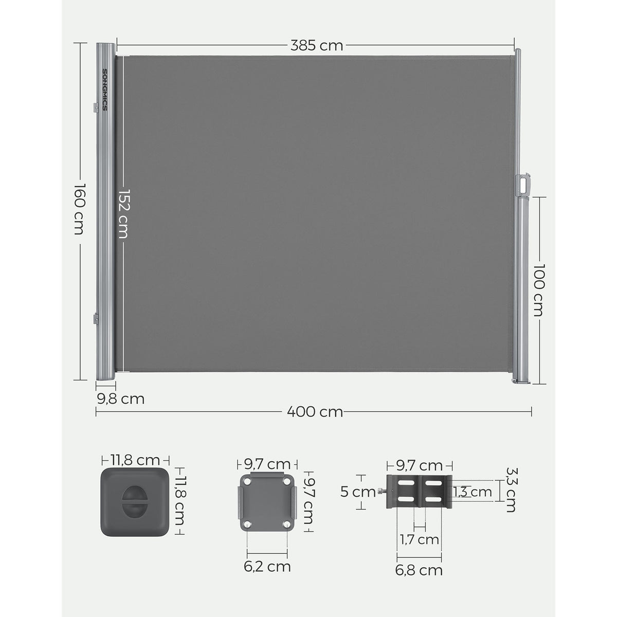 Gartensichtschutz – Edelstahl/Aluminium – Terrassensichtschutz – Blickdicht – Grau/Aluminium