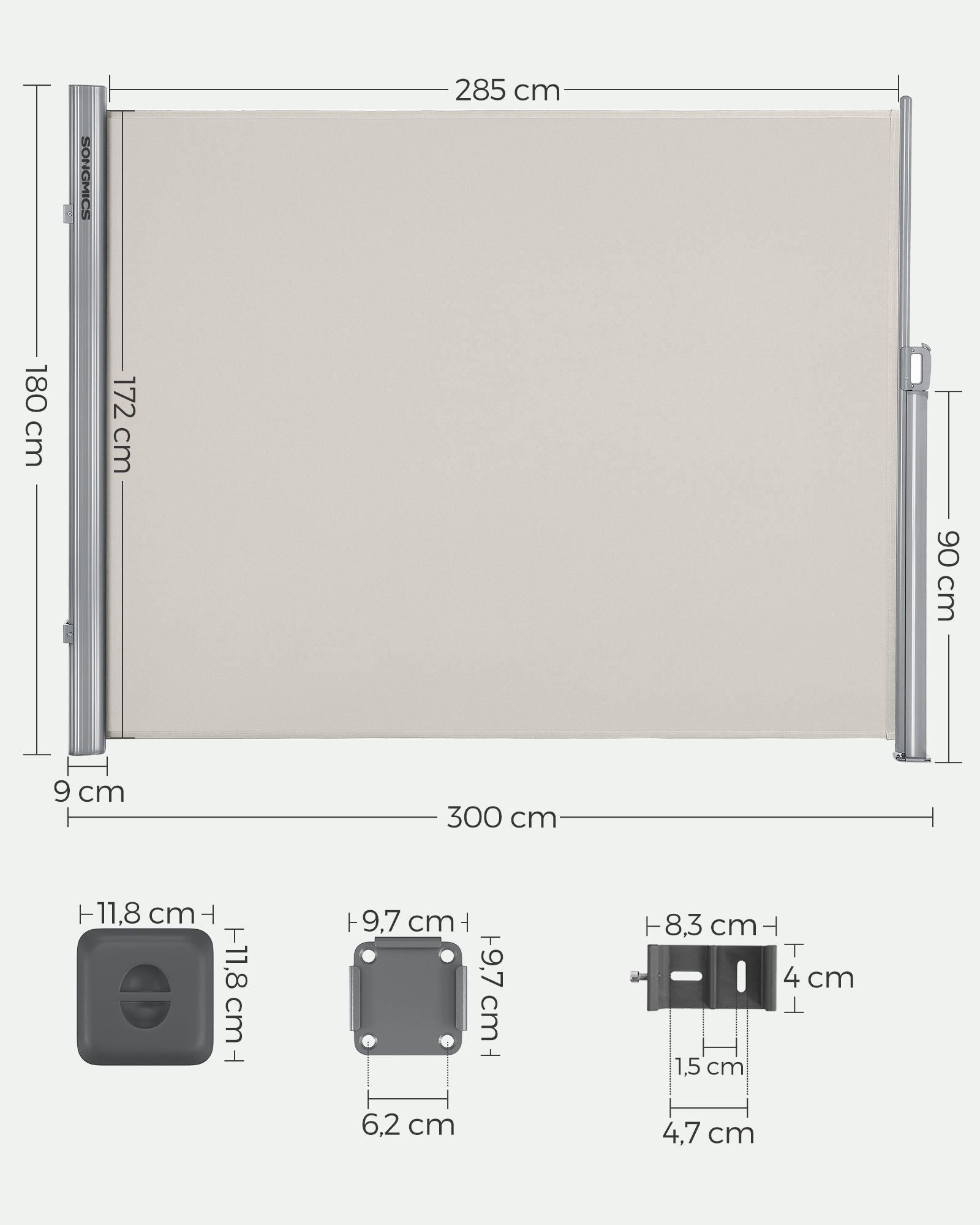 Ausziehbarer Gartensichtschutz – Windschutz – Sonnenschutz aus Edelstahl – Aluminium / Beige