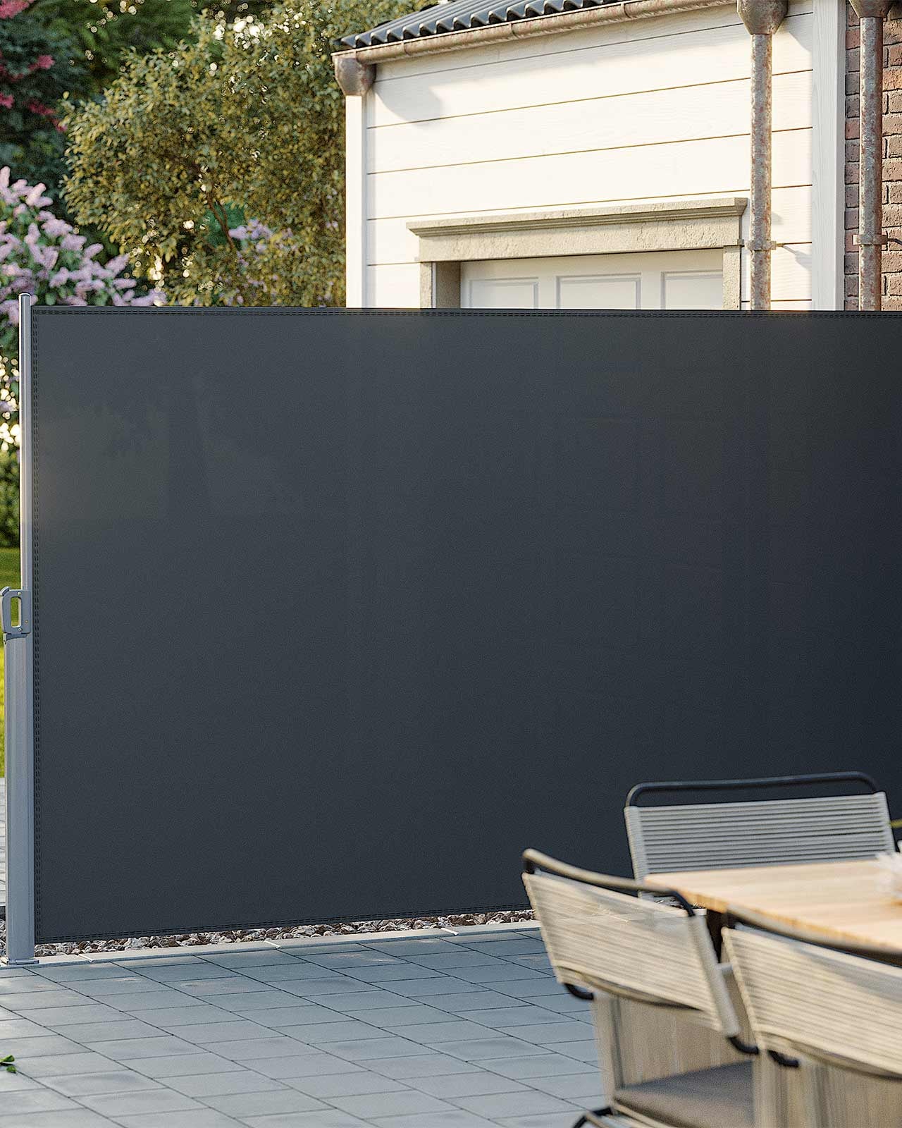 Ausziehbare Terrassenmarkise – Gartenmarkise / Seitenmarkise für Balkon & Terrasse – Aluminium / Anthrazit