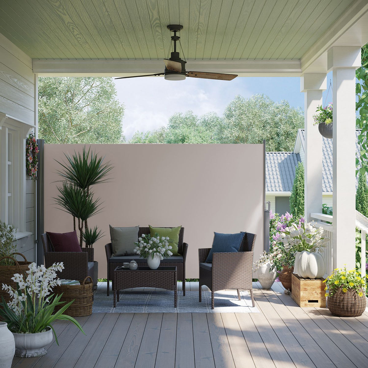 Gartensichtschutz / Seitlicher Sonnenschutz für Balkon und Terrasse – Aluminium / Taupe