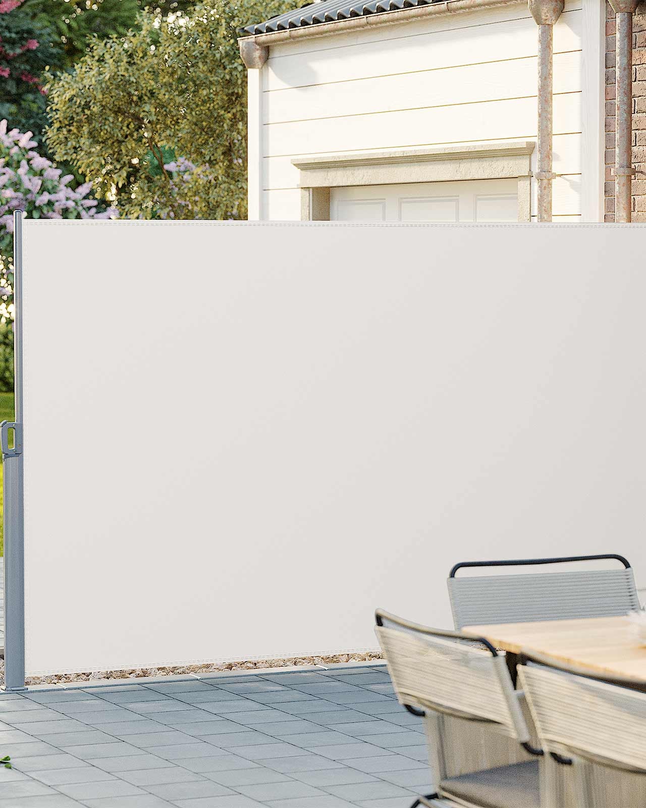 Ausziehbarer Gartensichtschutz – Windschutz – Sonnenschutz aus Edelstahl – Aluminium / Beige
