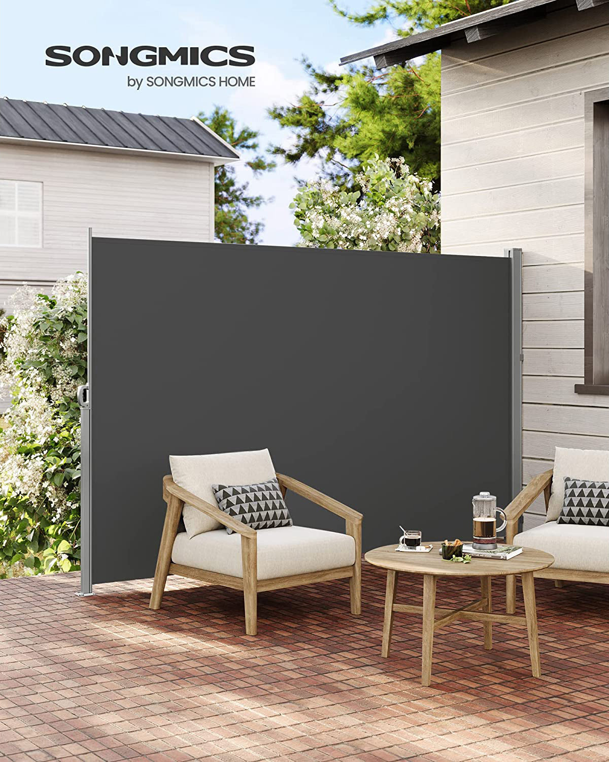 Einziehbare Seitenmarkise – Sichtschutz für Garten und Terrasse / Sonnenschutz für Balkon und Terrasse – Eisen / Anthrazit