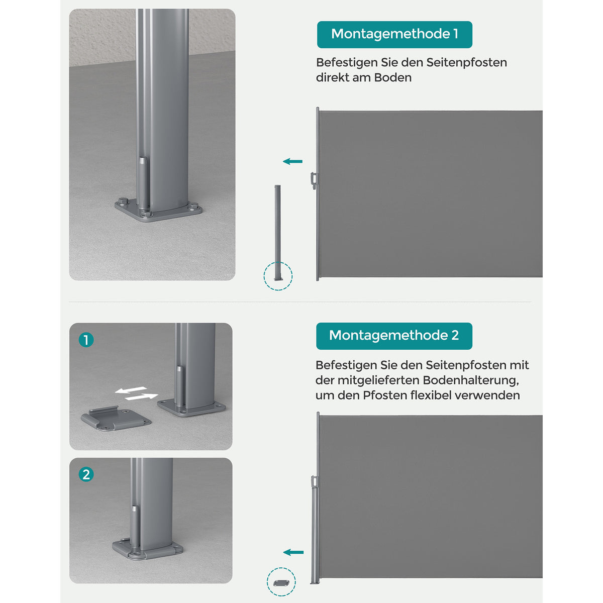 Gartensichtschutz – Edelstahl/Aluminium – Terrassensichtschutz – Blickdicht – Grau/Aluminium