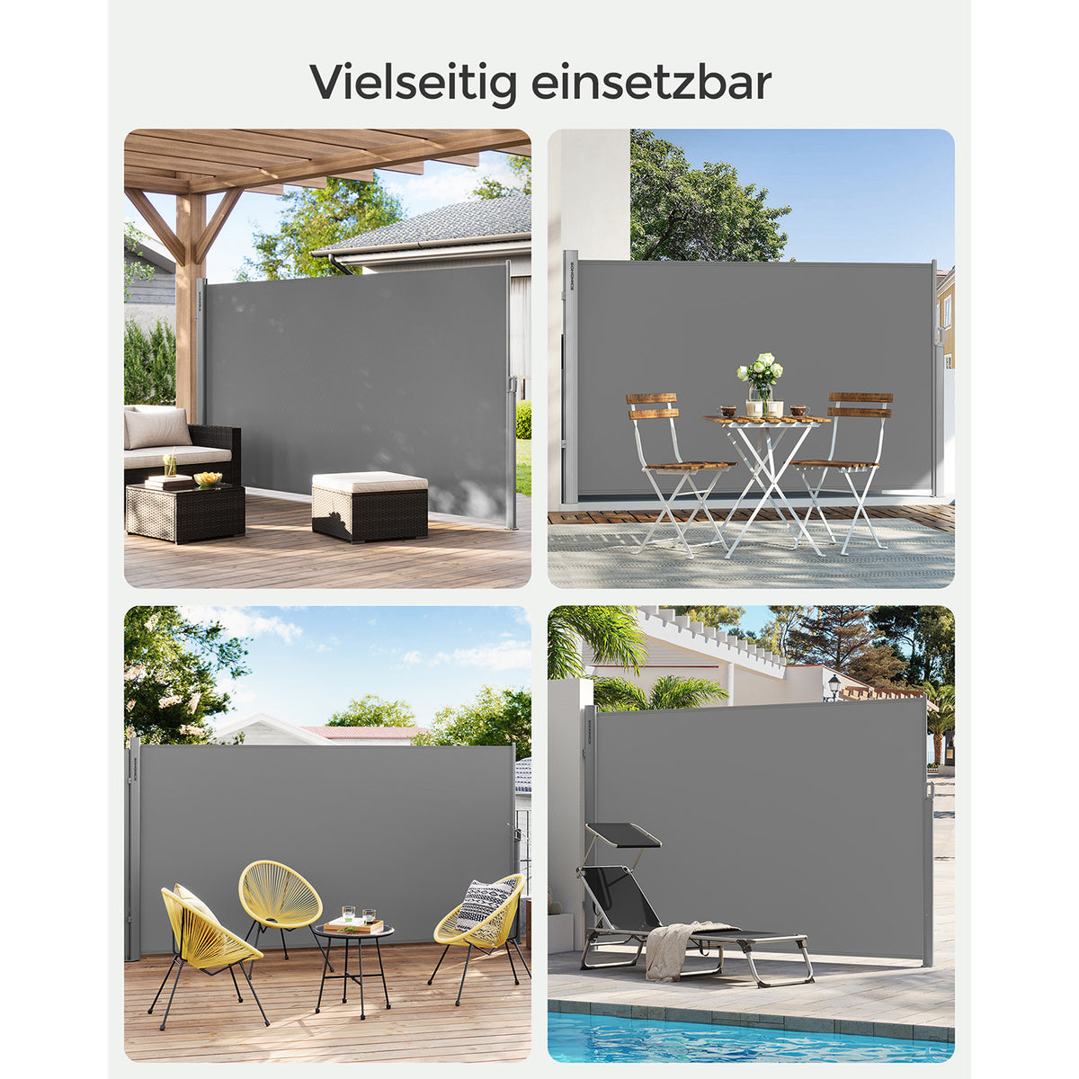 Gartensichtschutz – Edelstahl/Aluminium – Terrassensichtschutz – Blickdicht – Grau/Aluminium