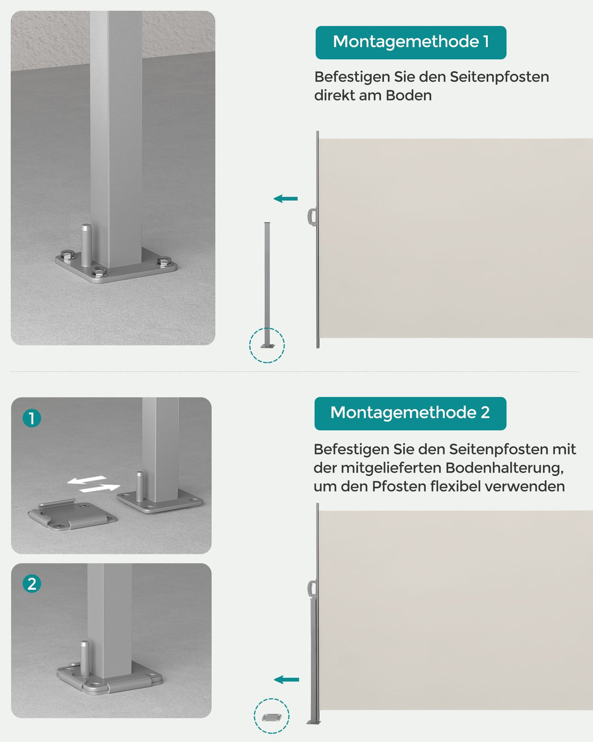 Ausziehbarer Terrassen-Sichtschutz – Garten-/Seitensichtschutz für Balkon und Terrasse – Eisen/Beige