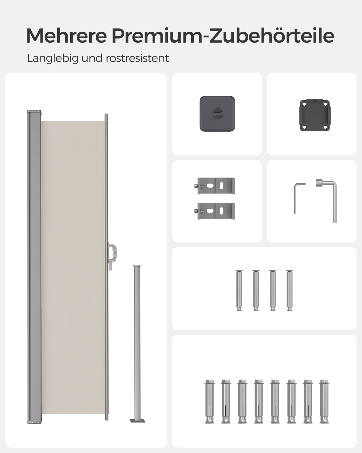 Ausziehbarer Terrassen-Sichtschutz – Garten-/Seitensichtschutz für Balkon und Terrasse – Eisen/Beige