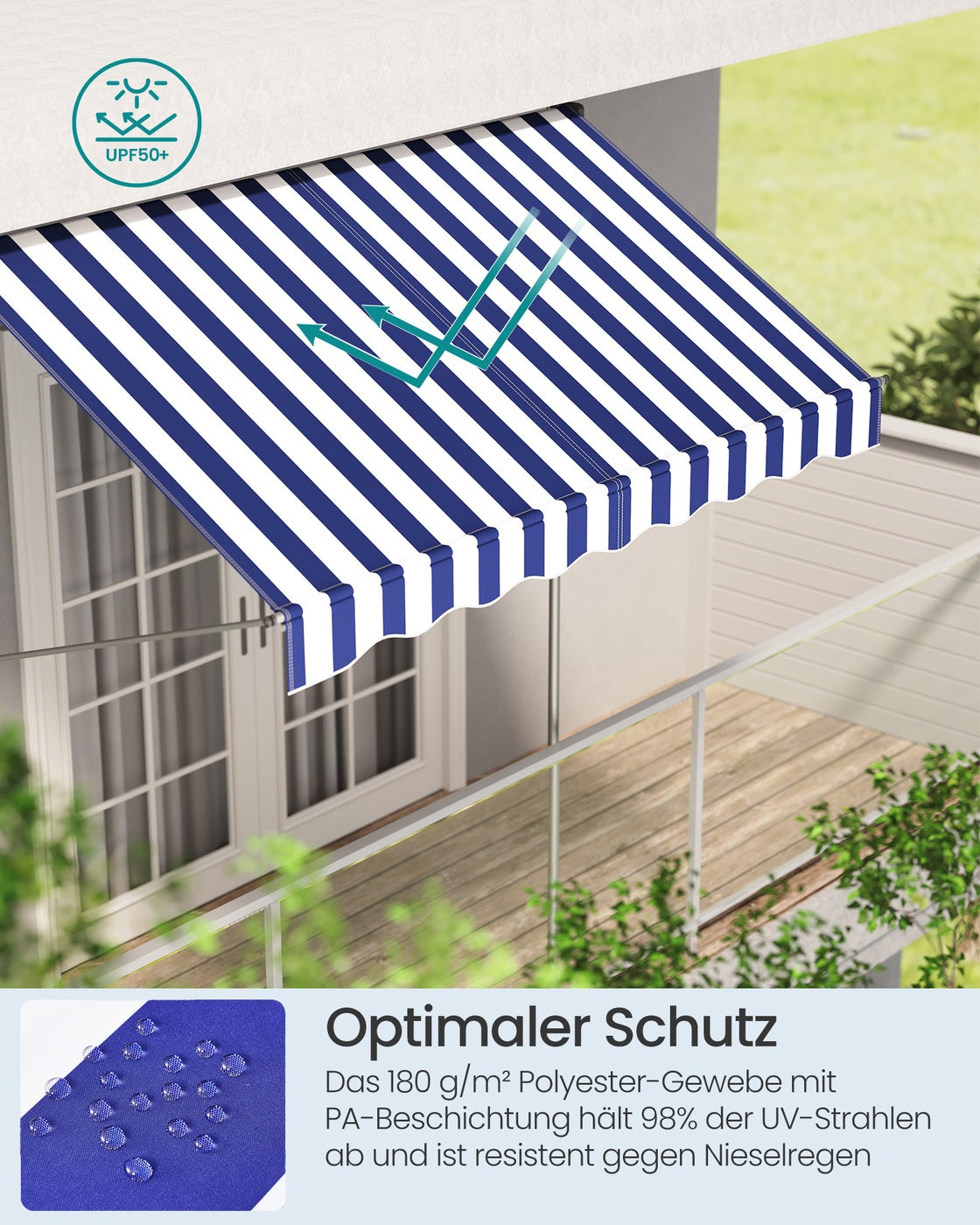 Klemmarkise 250x120 - Mit Handkurbel - Für Flexiblen Sonnenschutz Auf Dem Balkon