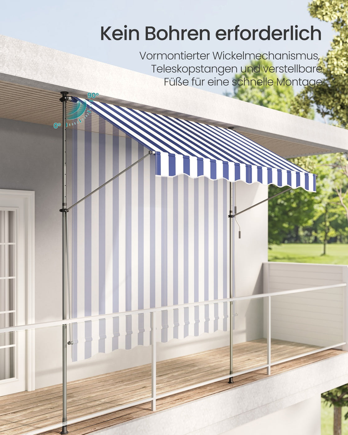 Klemmarkise 250x120 - Mit Handkurbel - Für Flexiblen Sonnenschutz Auf Dem Balkon