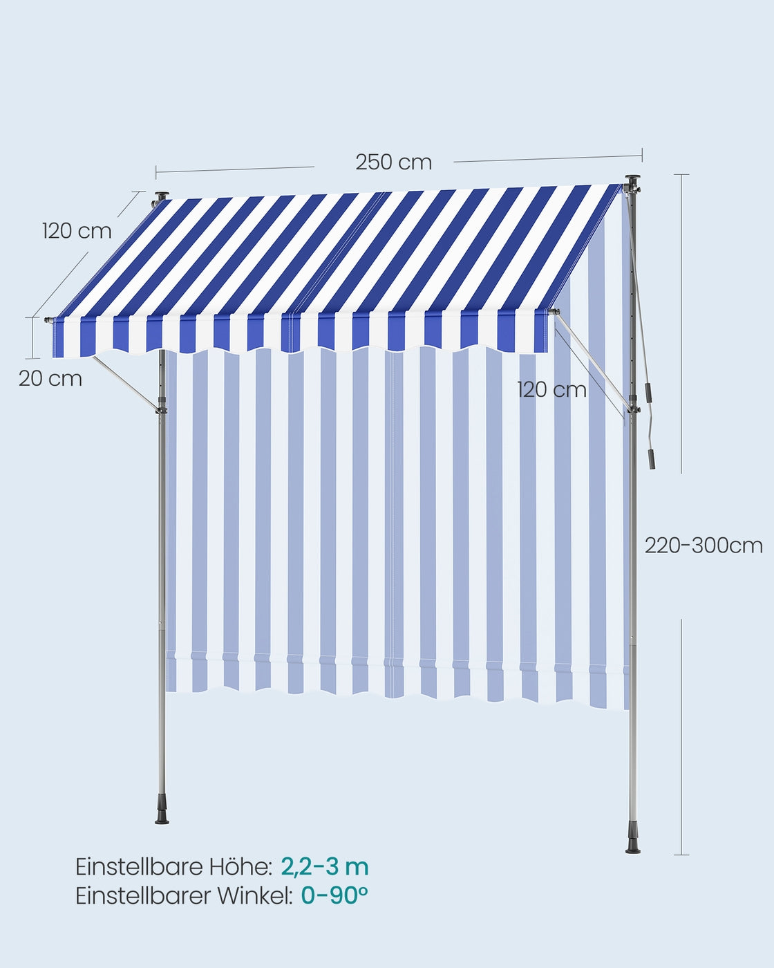 Klemmarkise 250x120 - Mit Handkurbel - Für Flexiblen Sonnenschutz Auf Dem Balkon