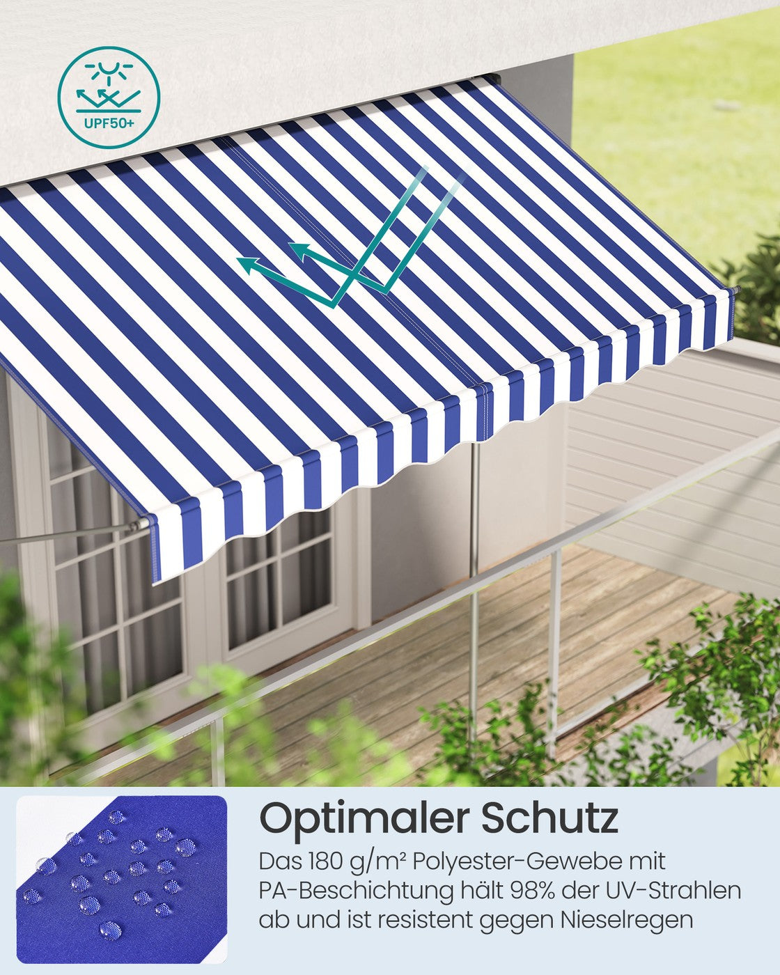 Klemmarkise 300x120 - Mit Handkurbel - Für Flexiblen Sonnenschutz Auf Balkon Oder Terrasse