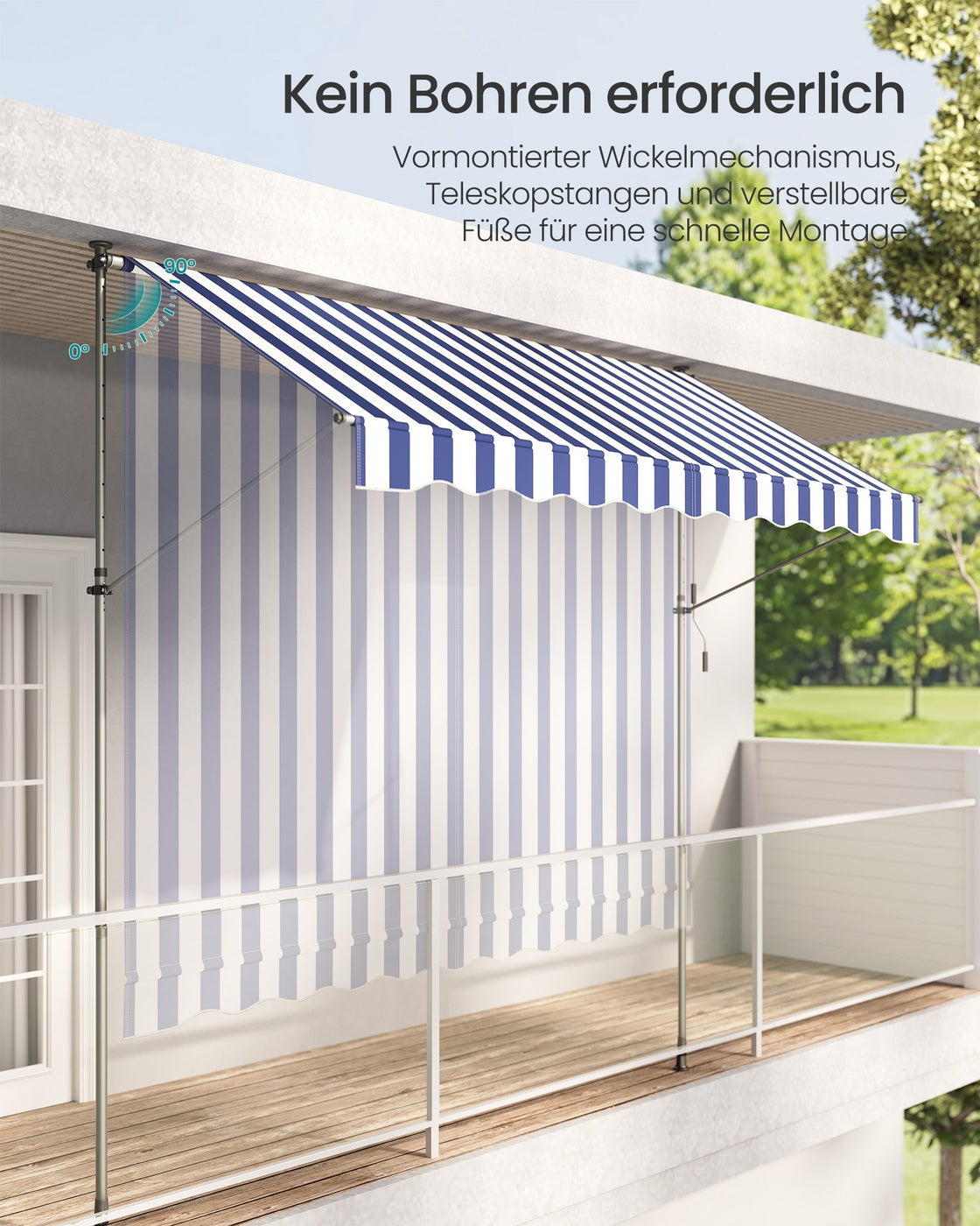 Klemmarkise 300x120 - Mit Handkurbel - Für Flexiblen Sonnenschutz Auf Balkon Oder Terrasse