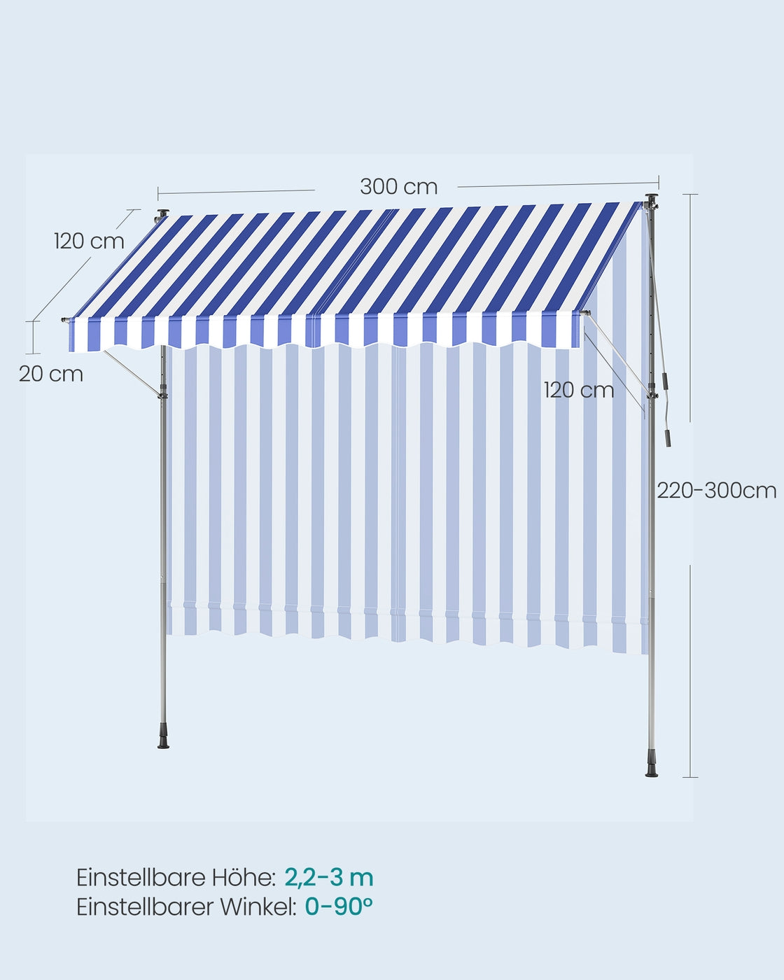 Klemmarkise 300x120 - Mit Handkurbel - Für Flexiblen Sonnenschutz Auf Balkon Oder Terrasse