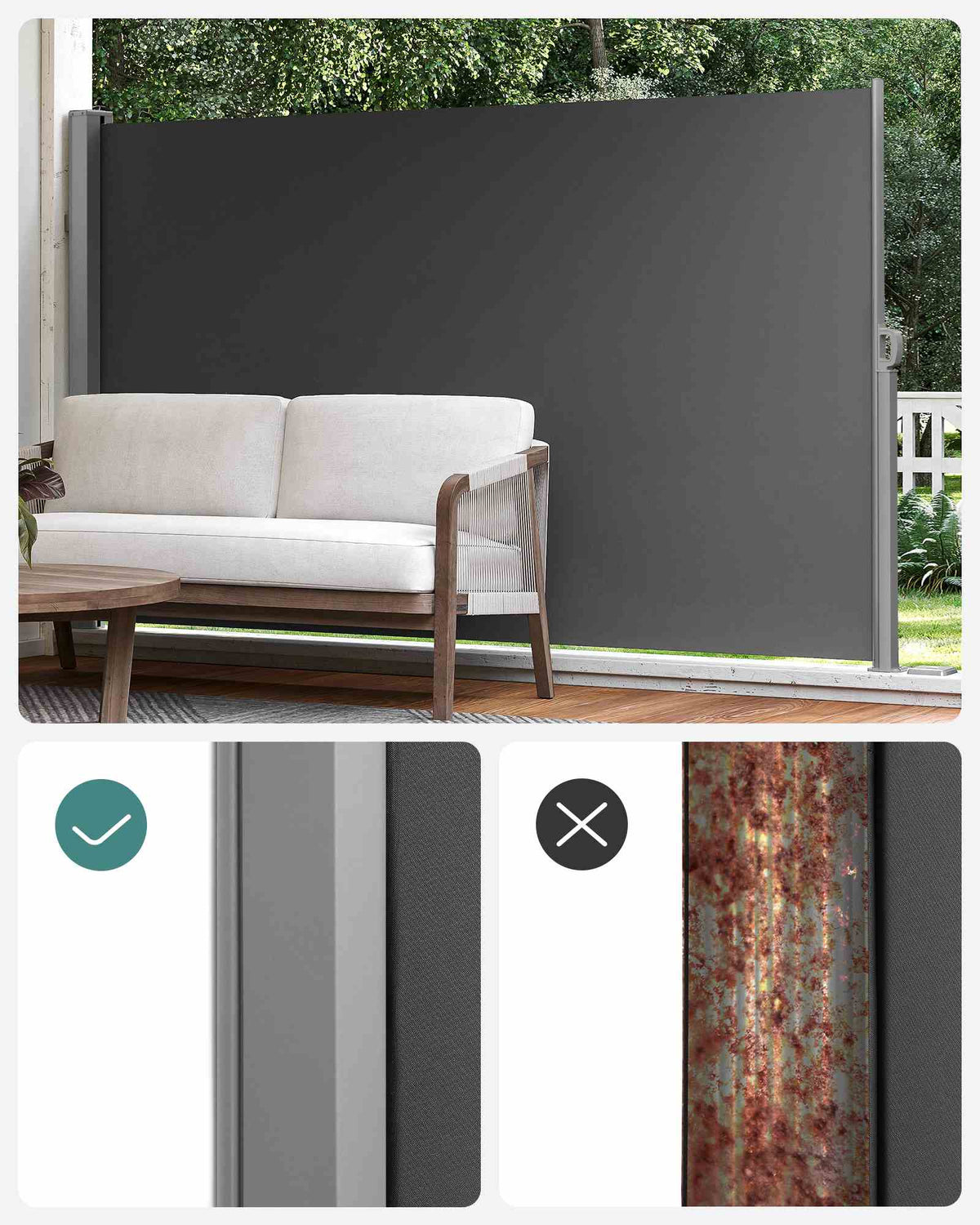 Ausziehbarer Seitenmarkise 160 x 400 cm - Rostbeständige Stahlkassette - Für Balkon Und Terrasse