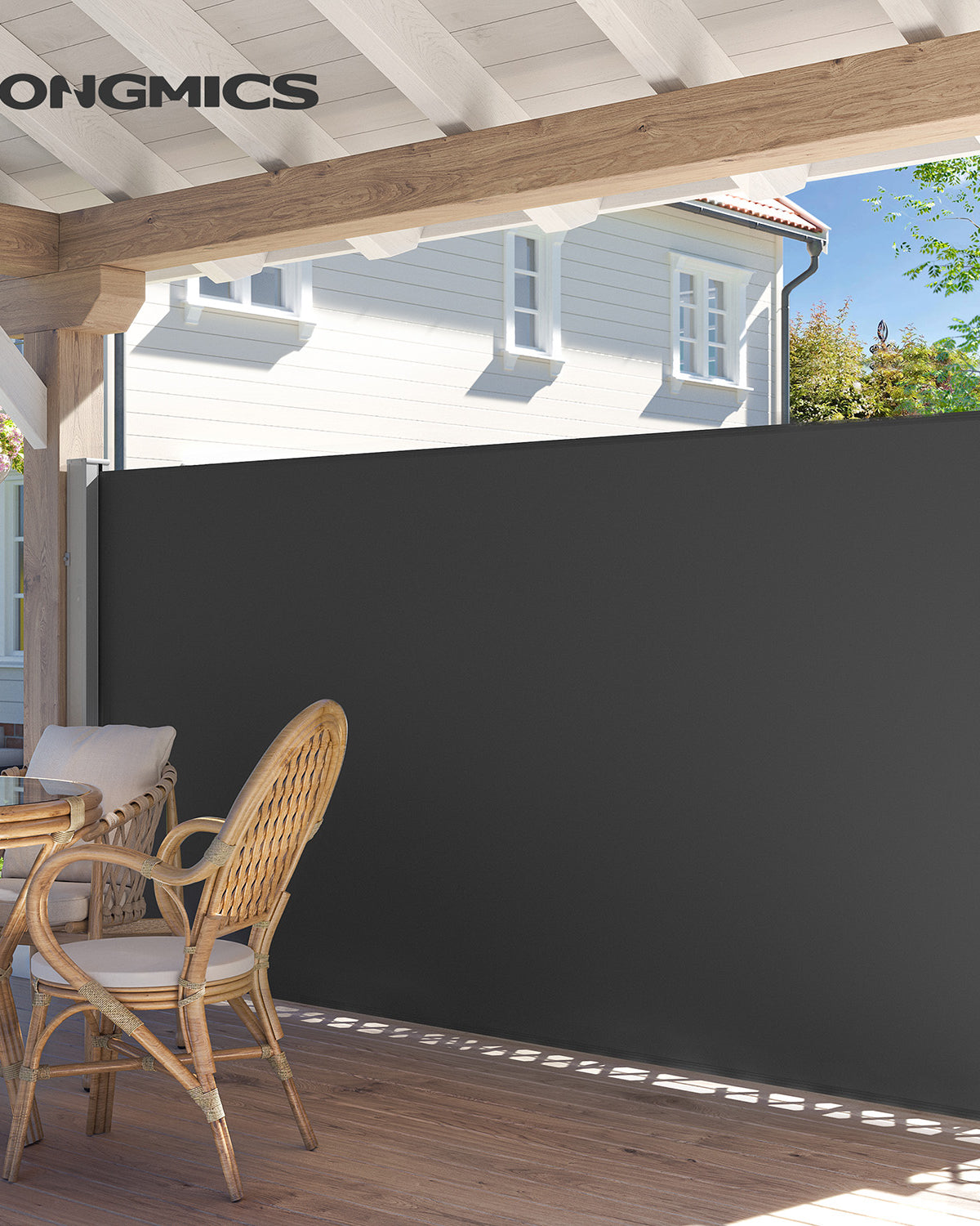 Einziehbare Seitenmarkise – Sichtschutz für Garten und Terrasse / Sonnenschutz für Balkon und Terrasse – Eisen / Anthrazit