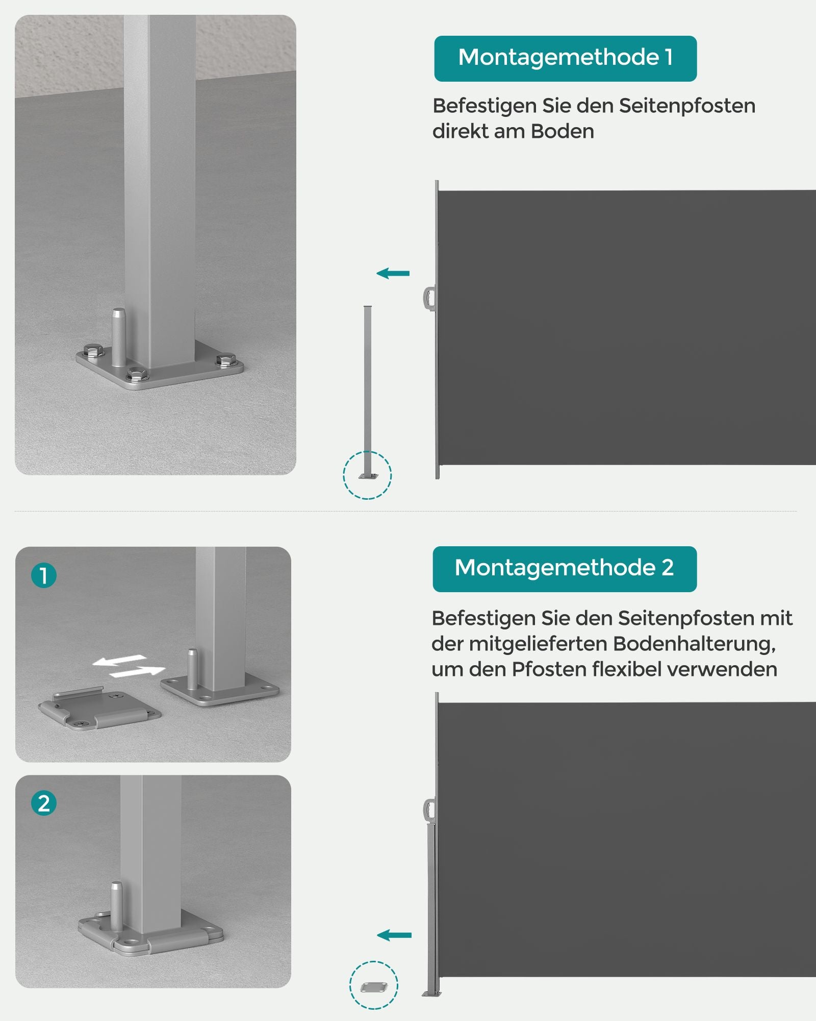 Einziehbare Seitenmarkise – Sichtschutz für Garten und Terrasse / Sonnenschutz für Balkon und Terrasse – Eisen / Anthrazit