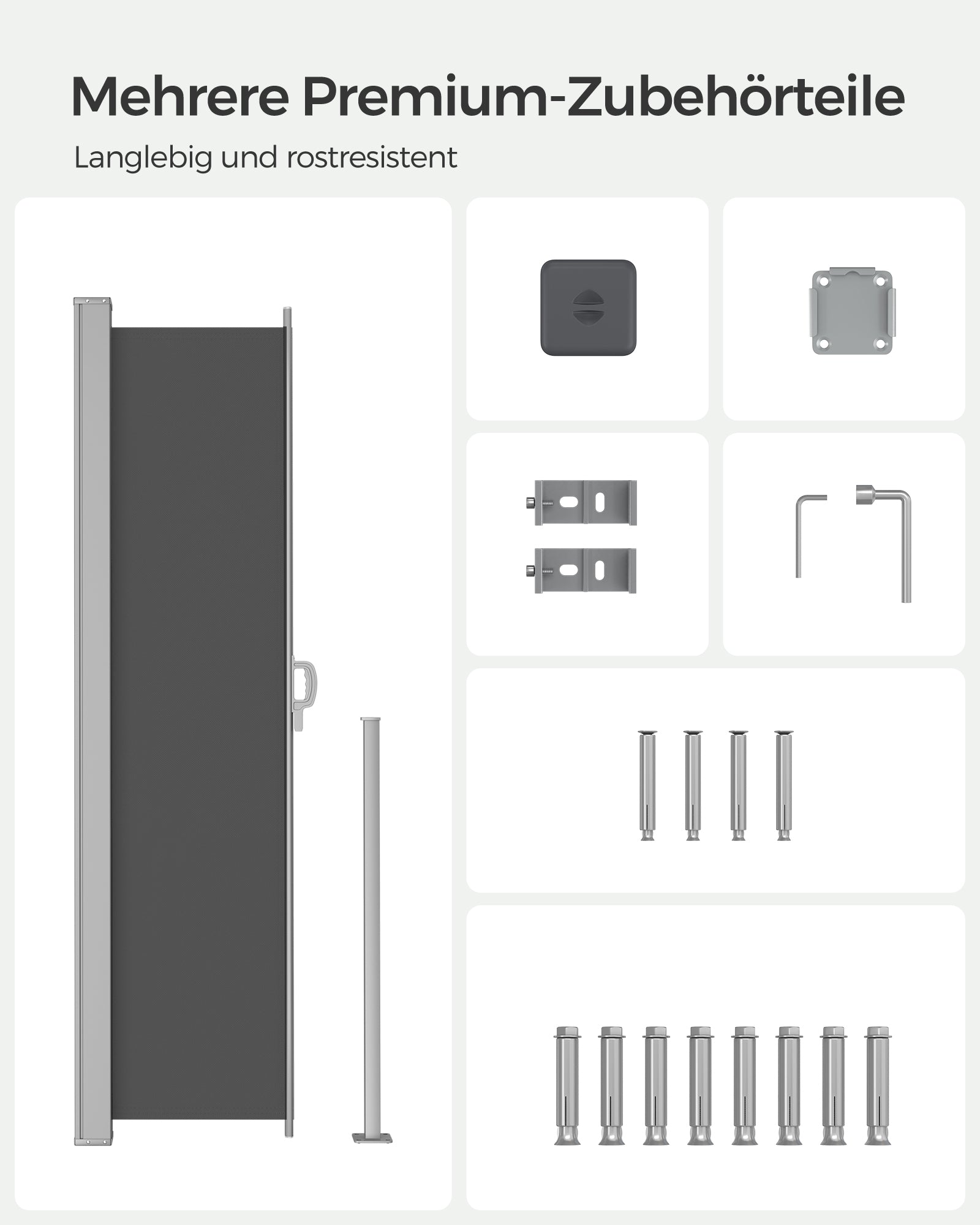 Einziehbare Seitenmarkise – Sichtschutz für Garten und Terrasse / Sonnenschutz für Balkon und Terrasse – Eisen / Anthrazit
