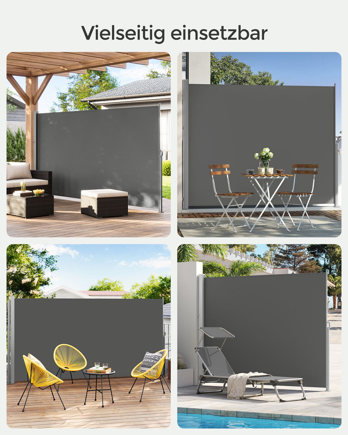 Einziehbare Seitenmarkise – Sichtschutz für Garten und Terrasse / Sonnenschutz für Balkon und Terrasse – Eisen / Anthrazit