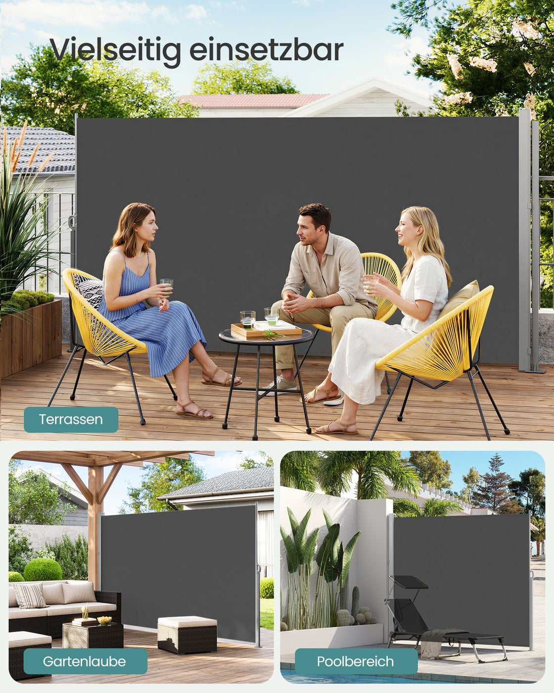 Seitenmarkise - Mit Stahlkassette - Anthrazit - Für Balkon Oder Terrasse