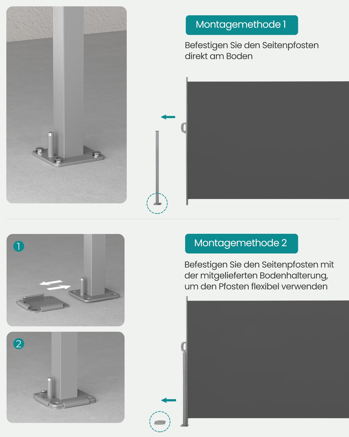 Seitenmarkise - 180 x 500 cm - Mit Stahlkassette - Anthrazit