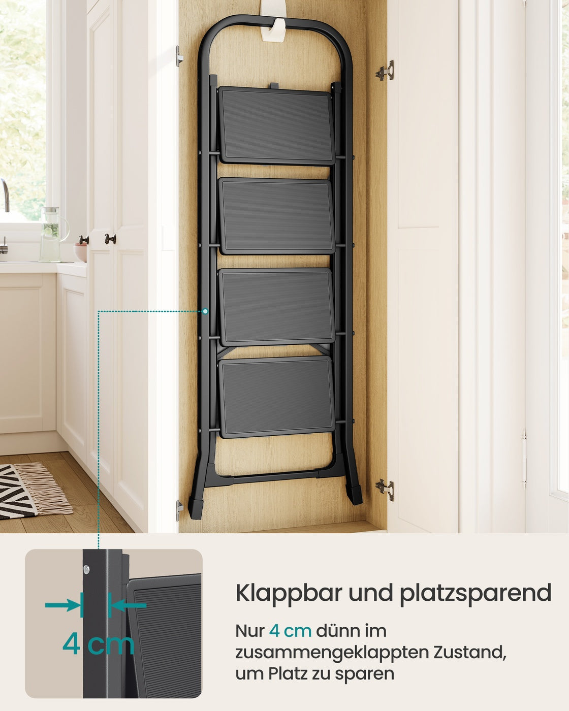 Trittleiter Mit 4 Stufen - Klappbar Mit Sicherheitsverriegelung - Für Haus Und Schuppen