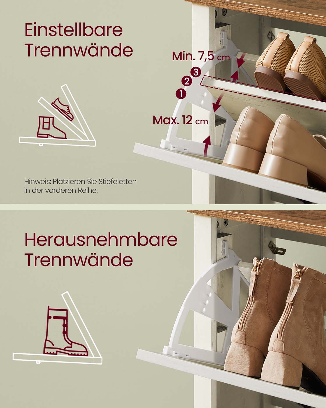 Schuhschrank im Landhausstil – 3 Türen – Für 18-24 Paar Schuhe