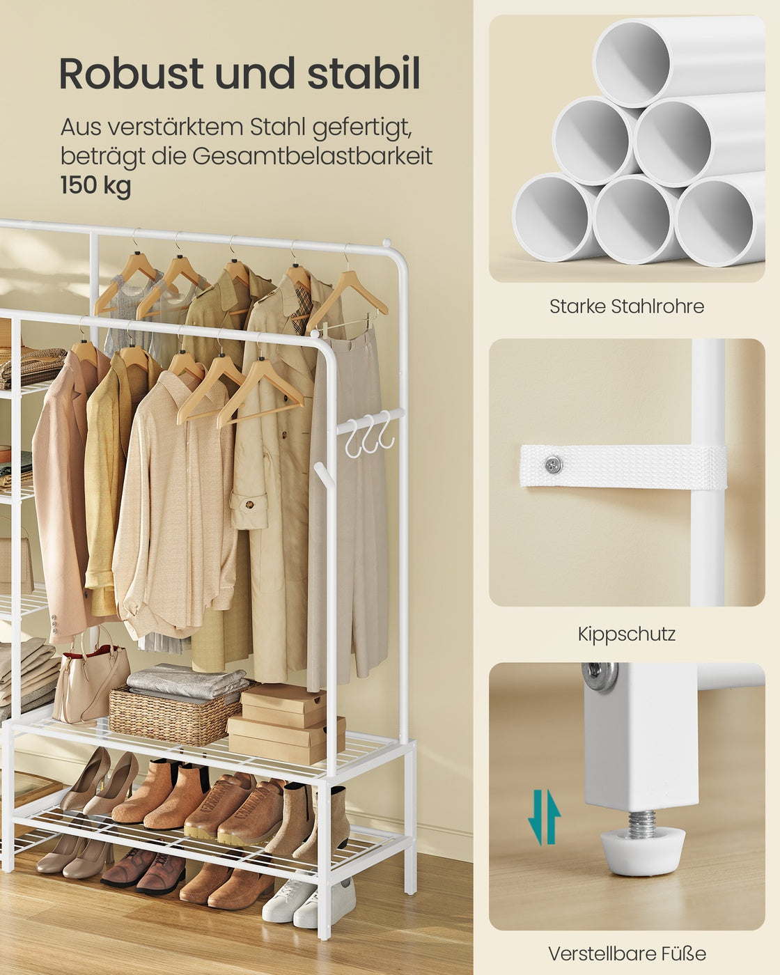 Kleiderschrank – Offenes Kleiderregal – Metallrahmen – 7 Böden – Tragkraft 150 kg