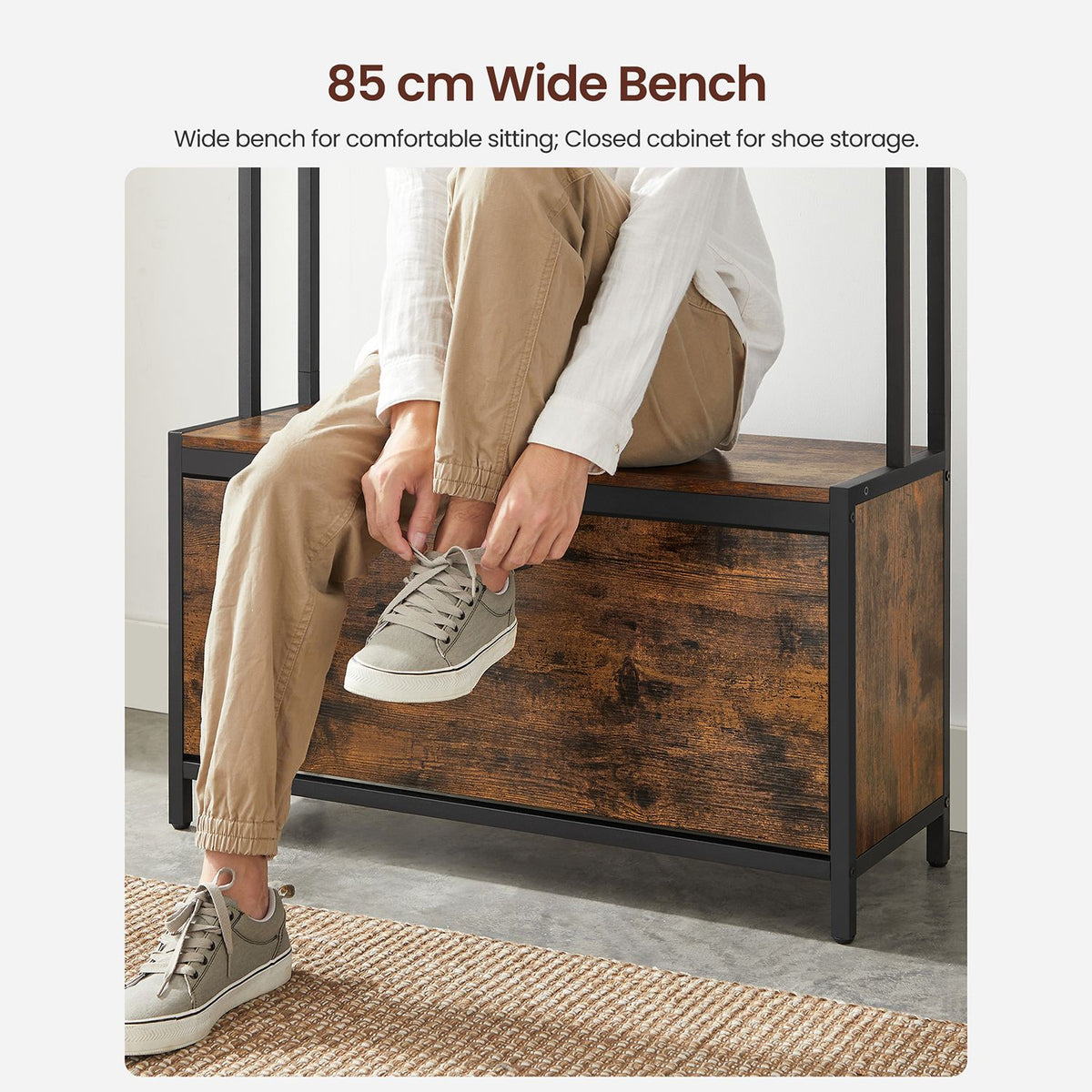 Garderobe mit Bank und Schuhschrank - Industriedesign - 4-in-1 Flurmöbel 85 cm