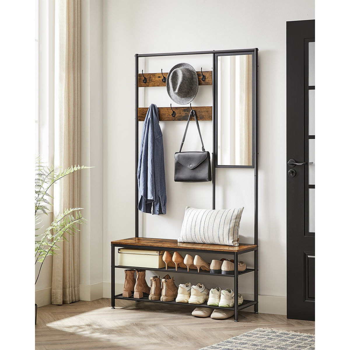 Garderobe mit Schuhablage und Spiegel – 4-in-1 Flurmöbel