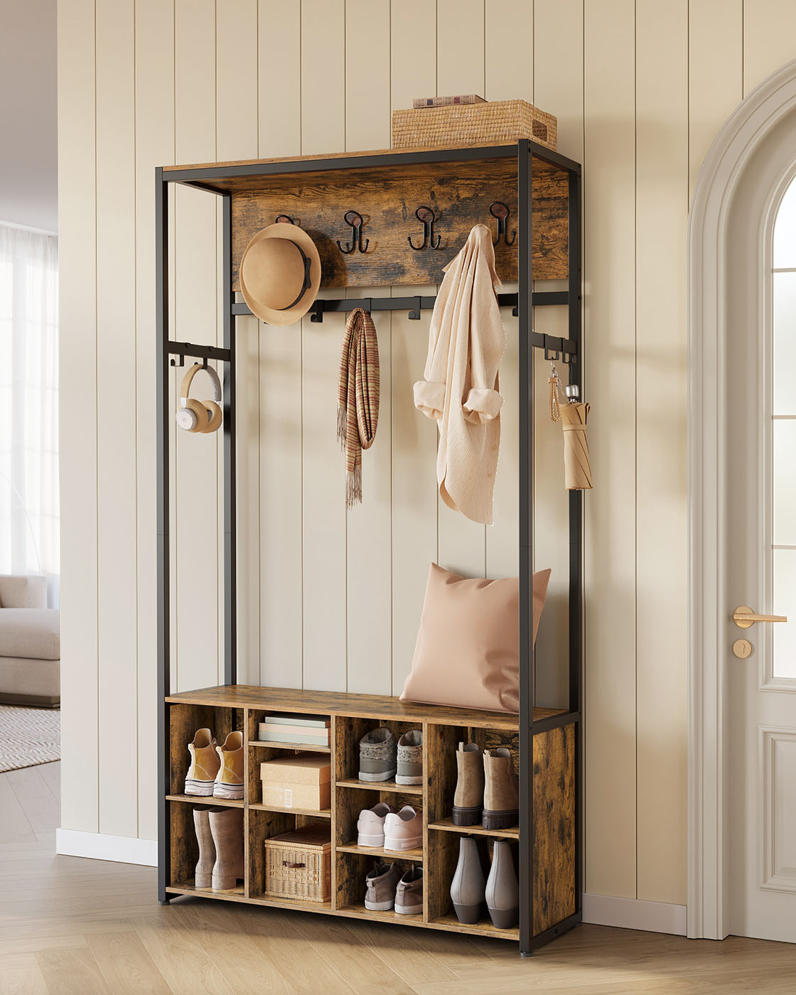 Garderobe mit Sitzbank und Schuhregal – Industriedesign – 4-in-1-Design