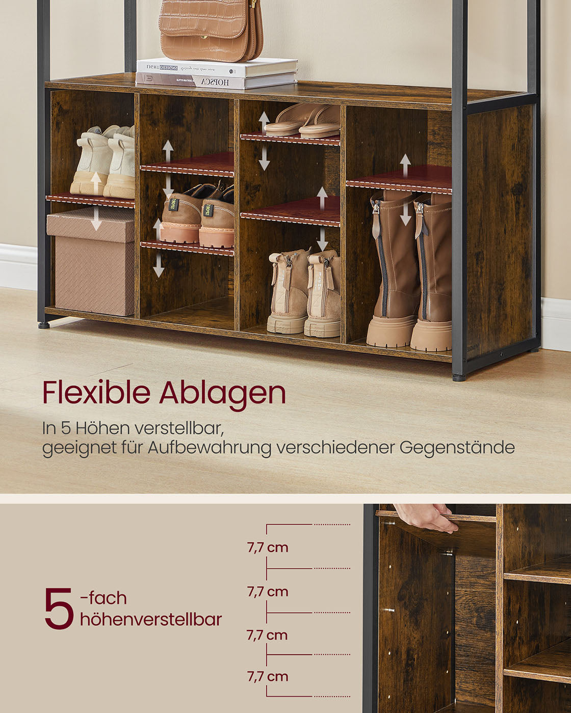 Garderobe mit Sitzbank und Schuhregal – Industriedesign – 4-in-1-Design