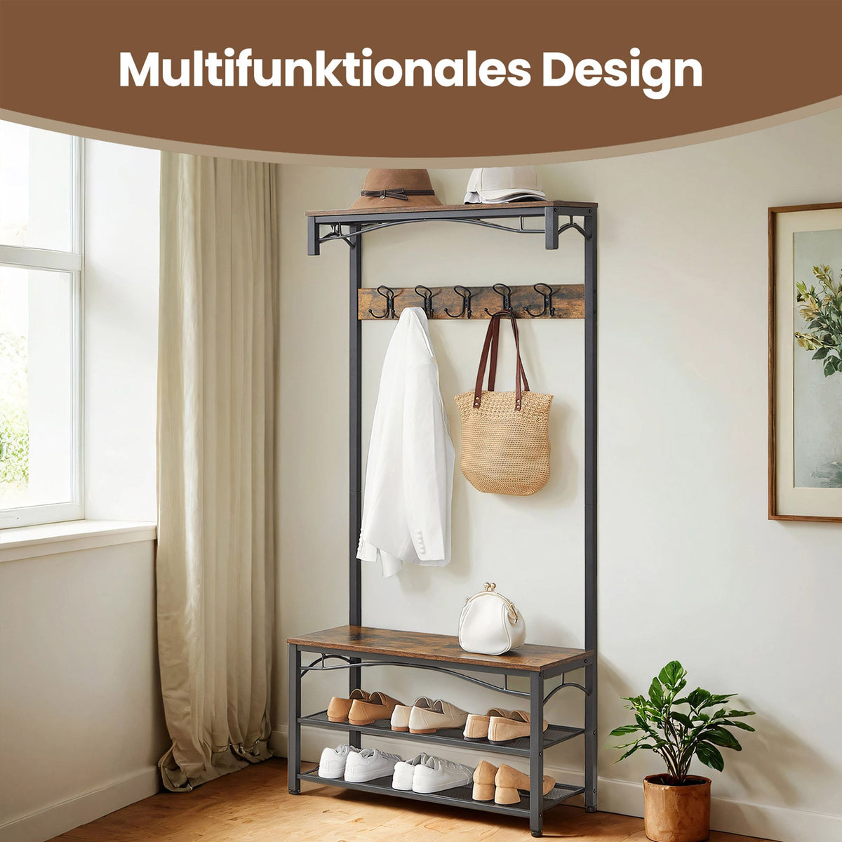 Garderobe mit Sitzbank und Schuhregal – Industriestil – funktional und elegant für den Flur