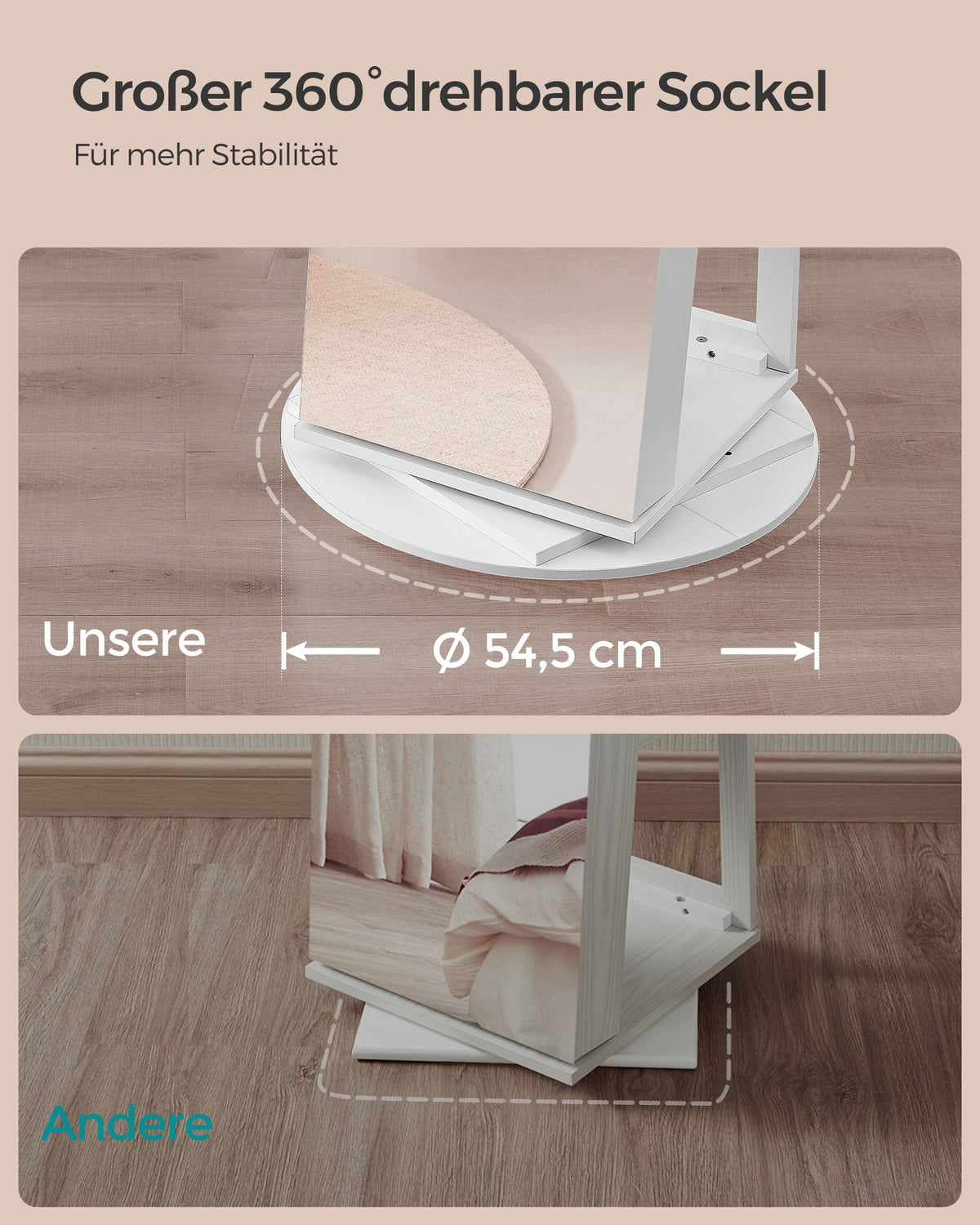 Schmuckschrank mit Spiegel – 360° drehbar – abschließbar – Stand-Schmuckorganizer für das Schlafzimmer