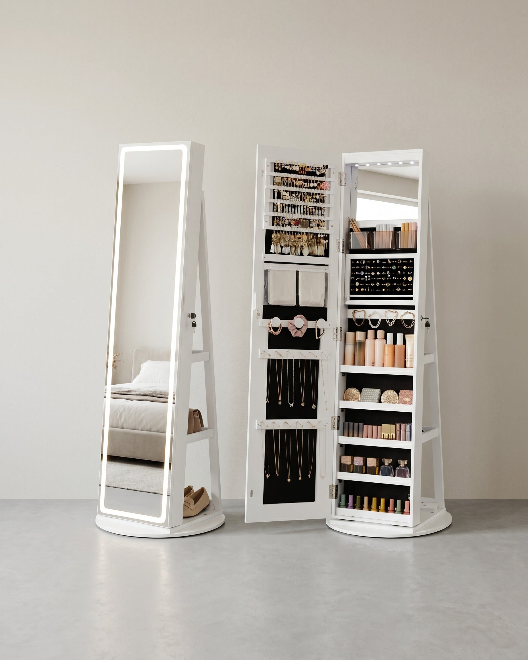 Spiegelschrank mit LED - Schmuckschrank - Standspiegel mit Stauraum
