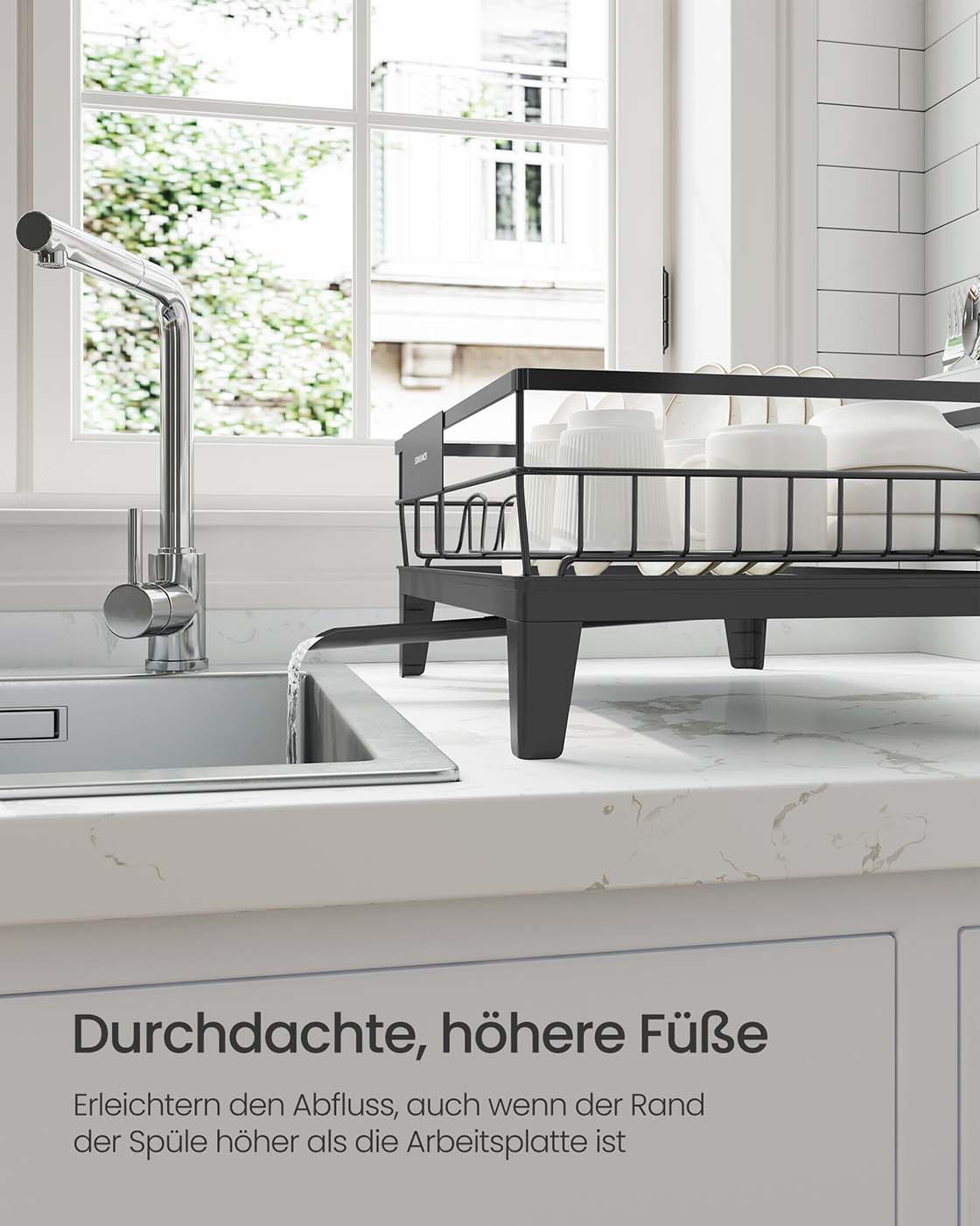 Abtropfgestell mit Besteckhalter – 31 x 42 cm – Rostbeständig – 360° drehbarer Wasserablauf