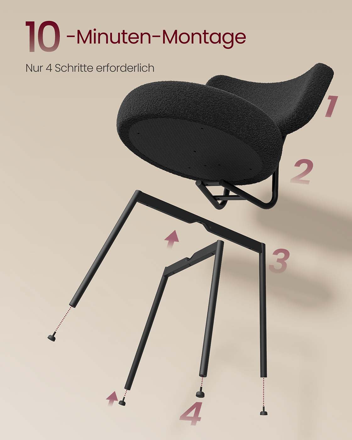 Moderne Esszimmerstühle – 2er-Set – Mit Vlies gepolstert – Runde Sitzfläche mit Rückenlehne