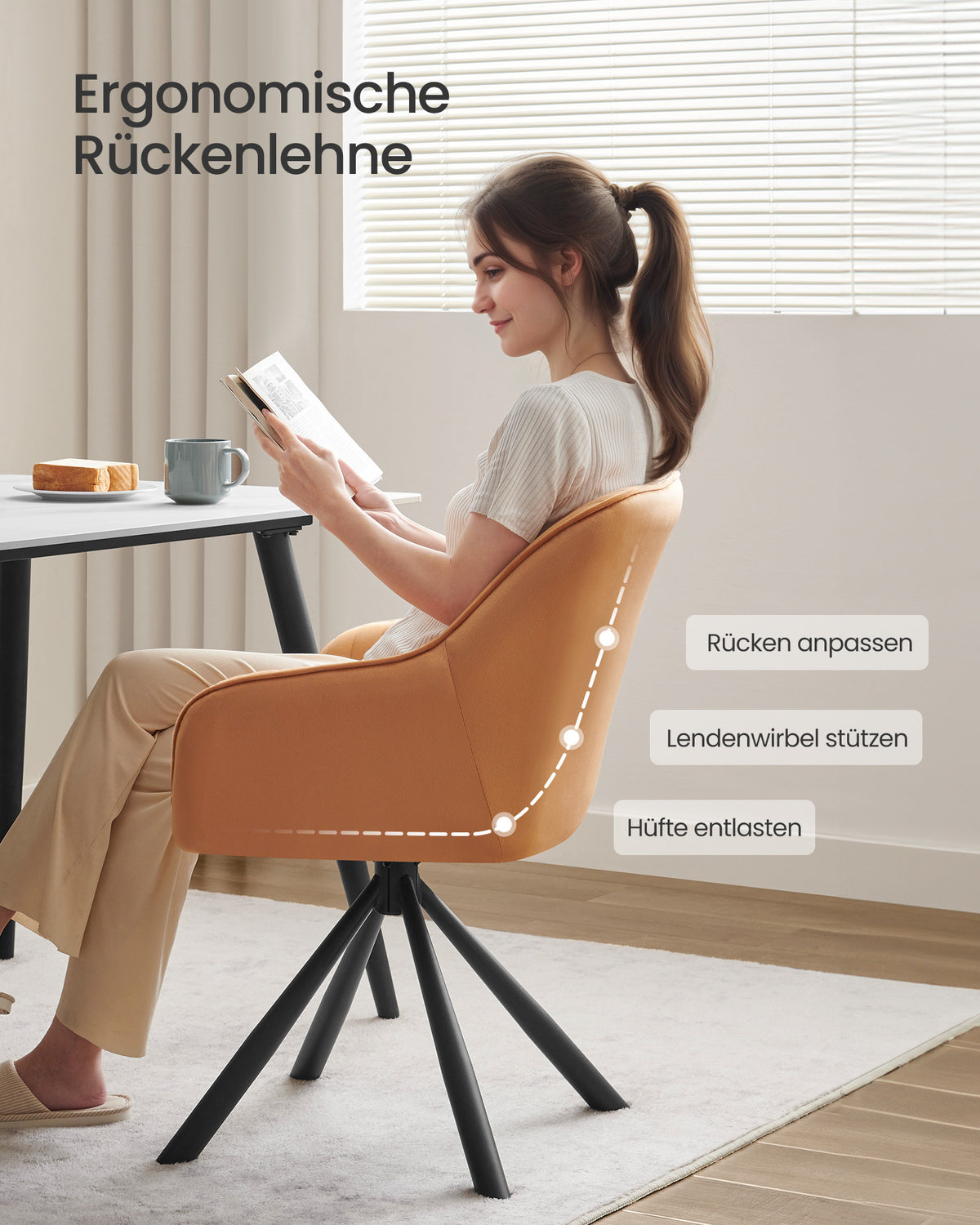Luxuriöser Esszimmerstuhl mit Armlehnen und 360°-Drehung