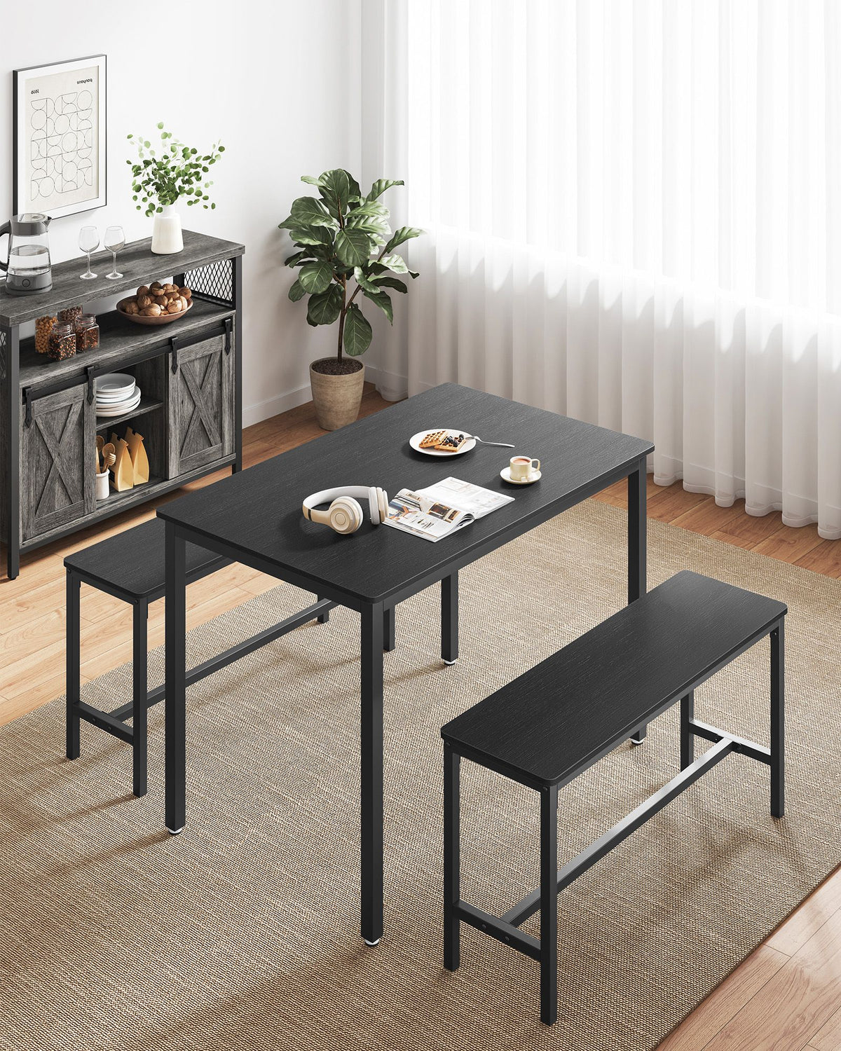 Esstisch-Set – Esstisch mit 2 Bänken – Küchenset mit 2 Esszimmerstühlen