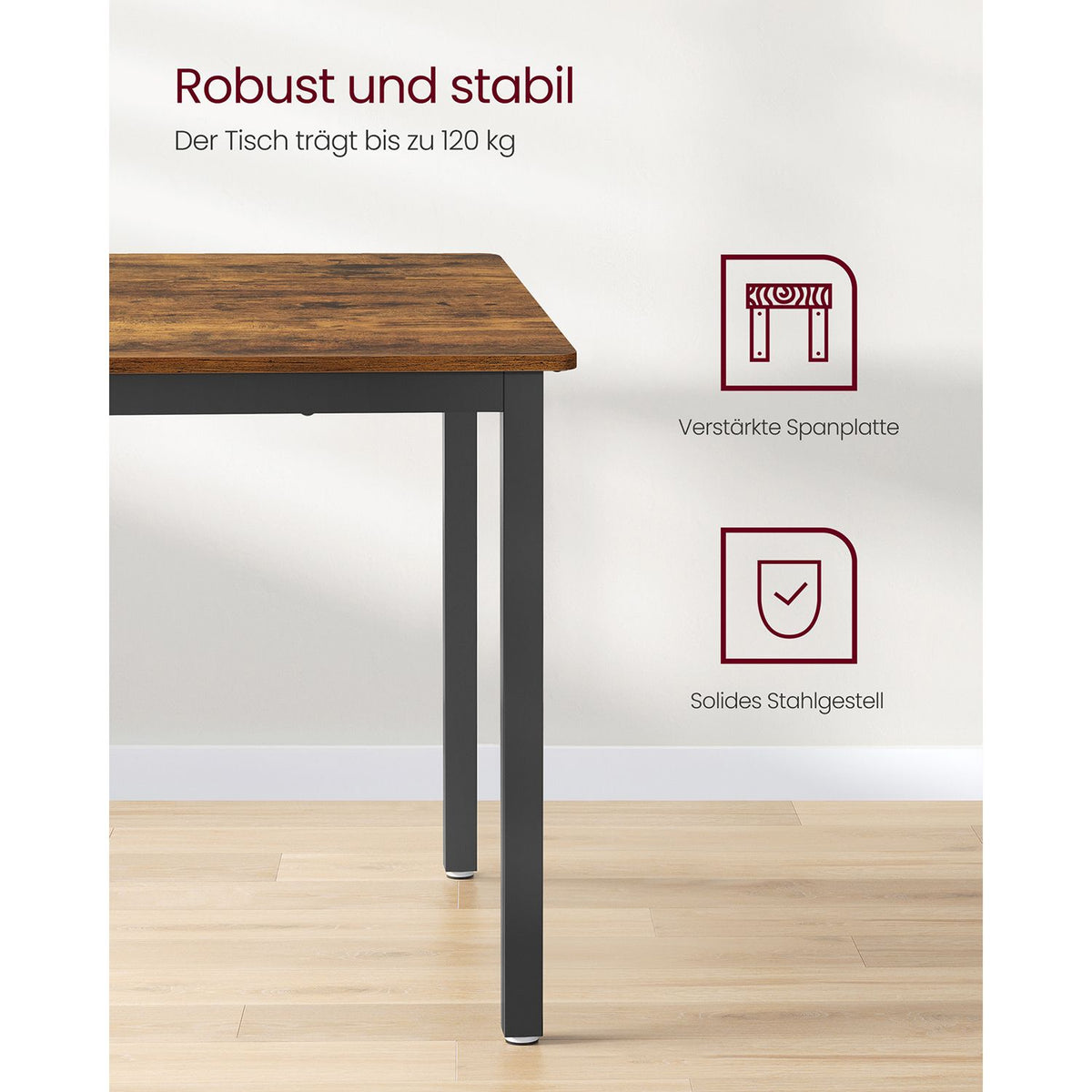 Esstisch Industriell 110 cm – Für 4 Personen – Holzoptik Mit Schwarzem Stahlrahmen – Bis 120 kg